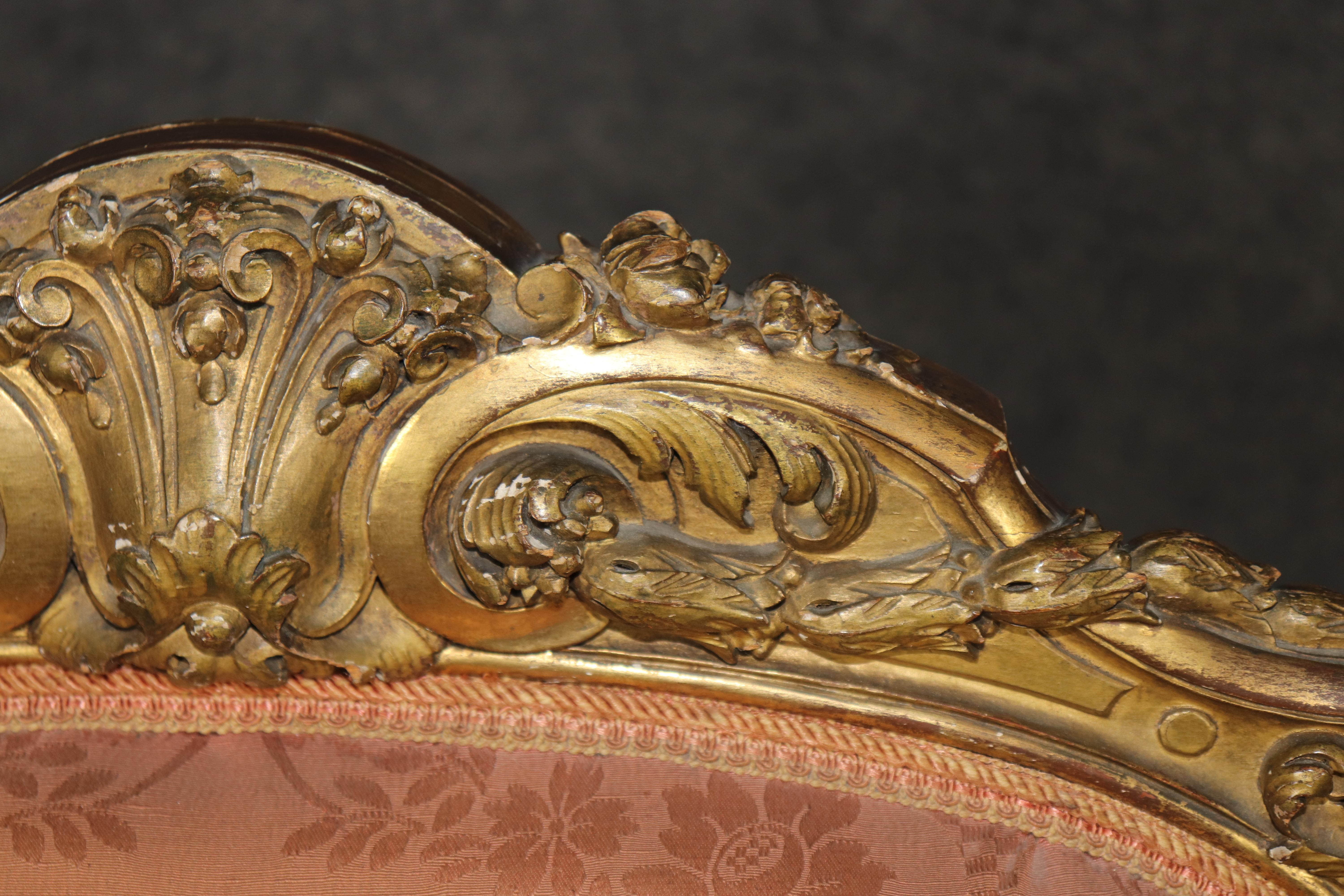 Pair French Late 19th century Louis xv Style carved gold gilt armchairs For Sale 10