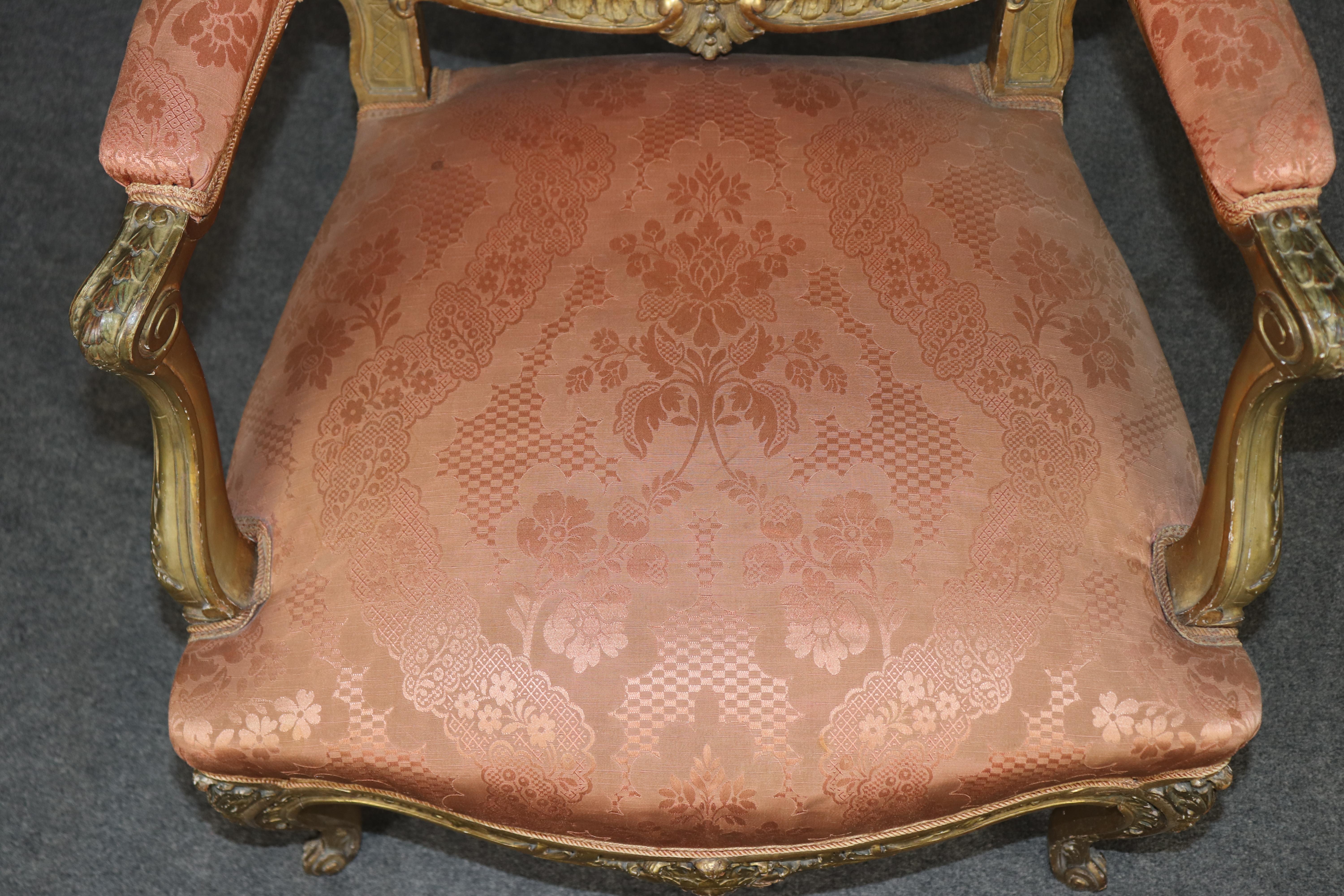 Pair French Late 19th century Louis xv Style carved gold gilt armchairs For Sale 11
