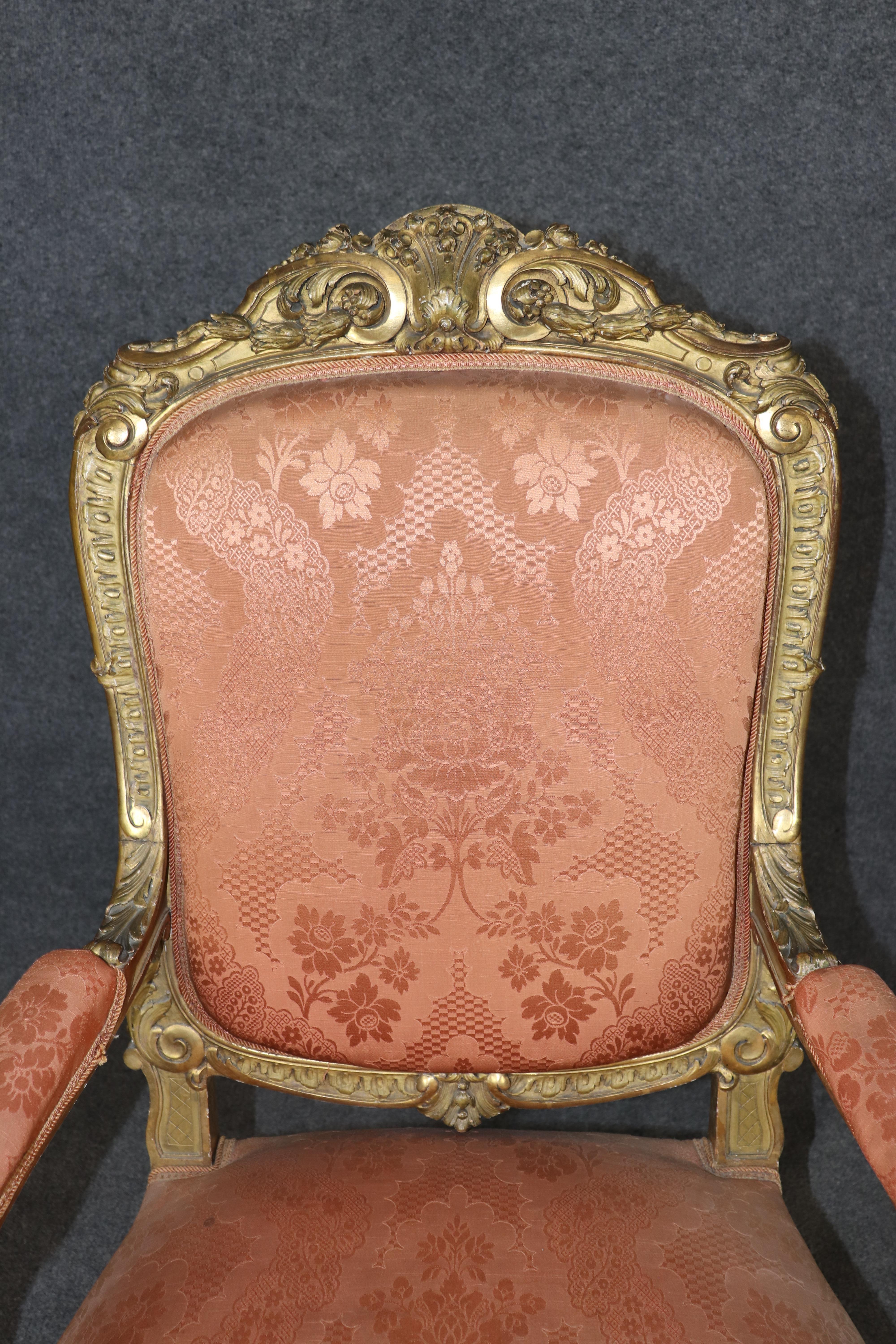 Pair French Late 19th century Louis xv Style carved gold gilt armchairs For Sale 12