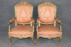 Pair French Late 19th century Louis xv Style carved gold gilt armchairs