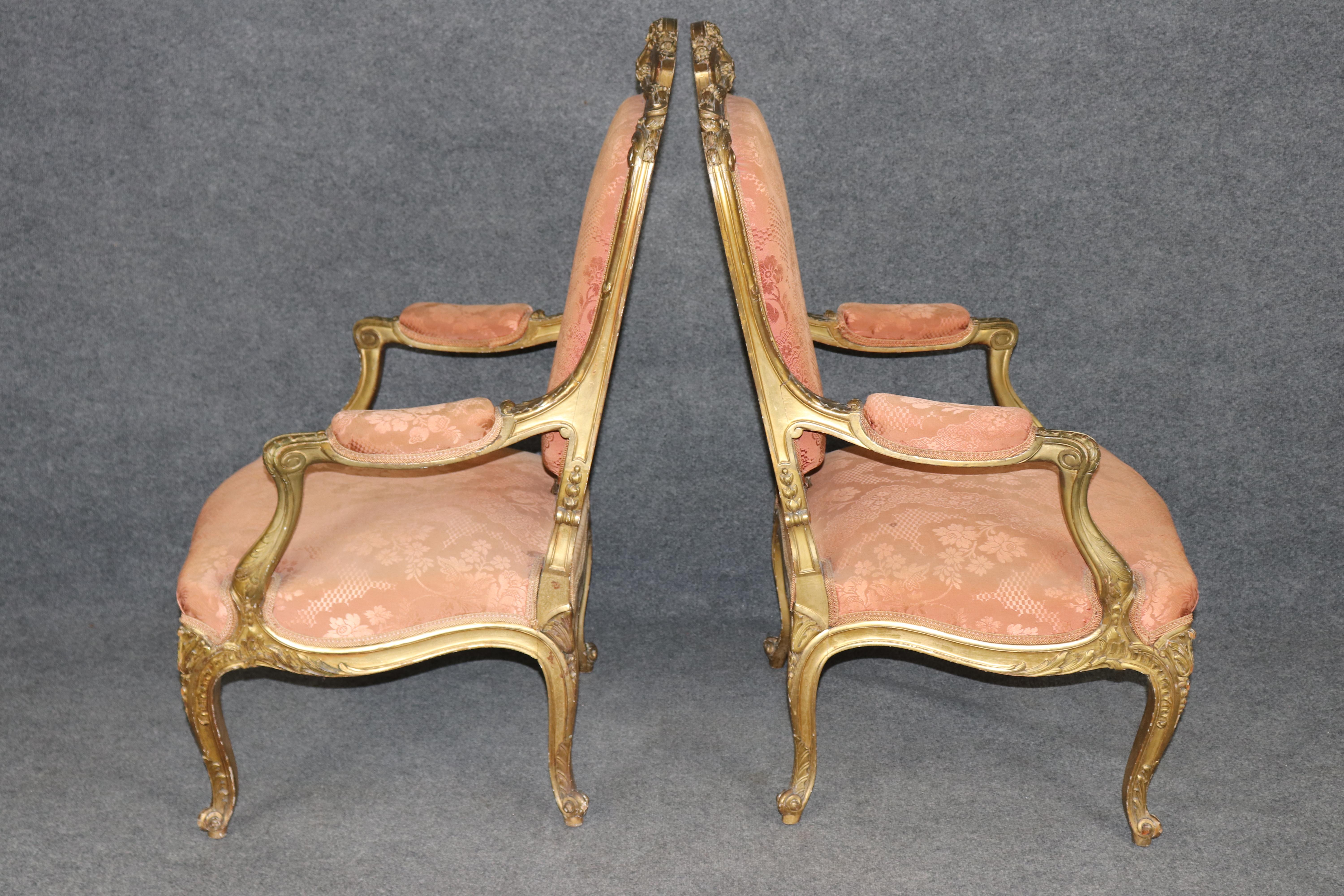 Louis XV Pair French Late 19th century Louis xv Style carved gold gilt armchairs For Sale