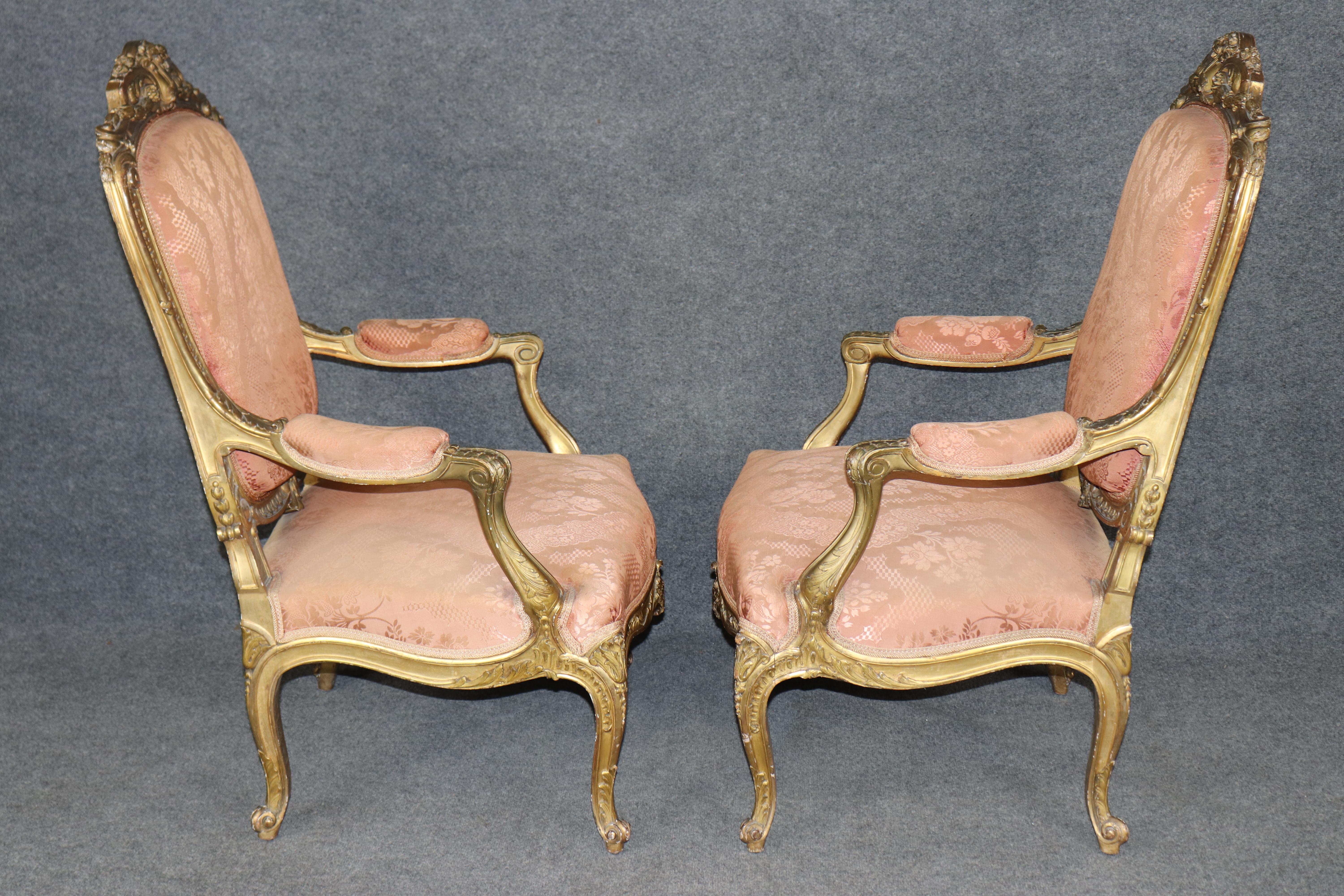Late 19th Century Pair French Late 19th century Louis xv Style carved gold gilt armchairs For Sale