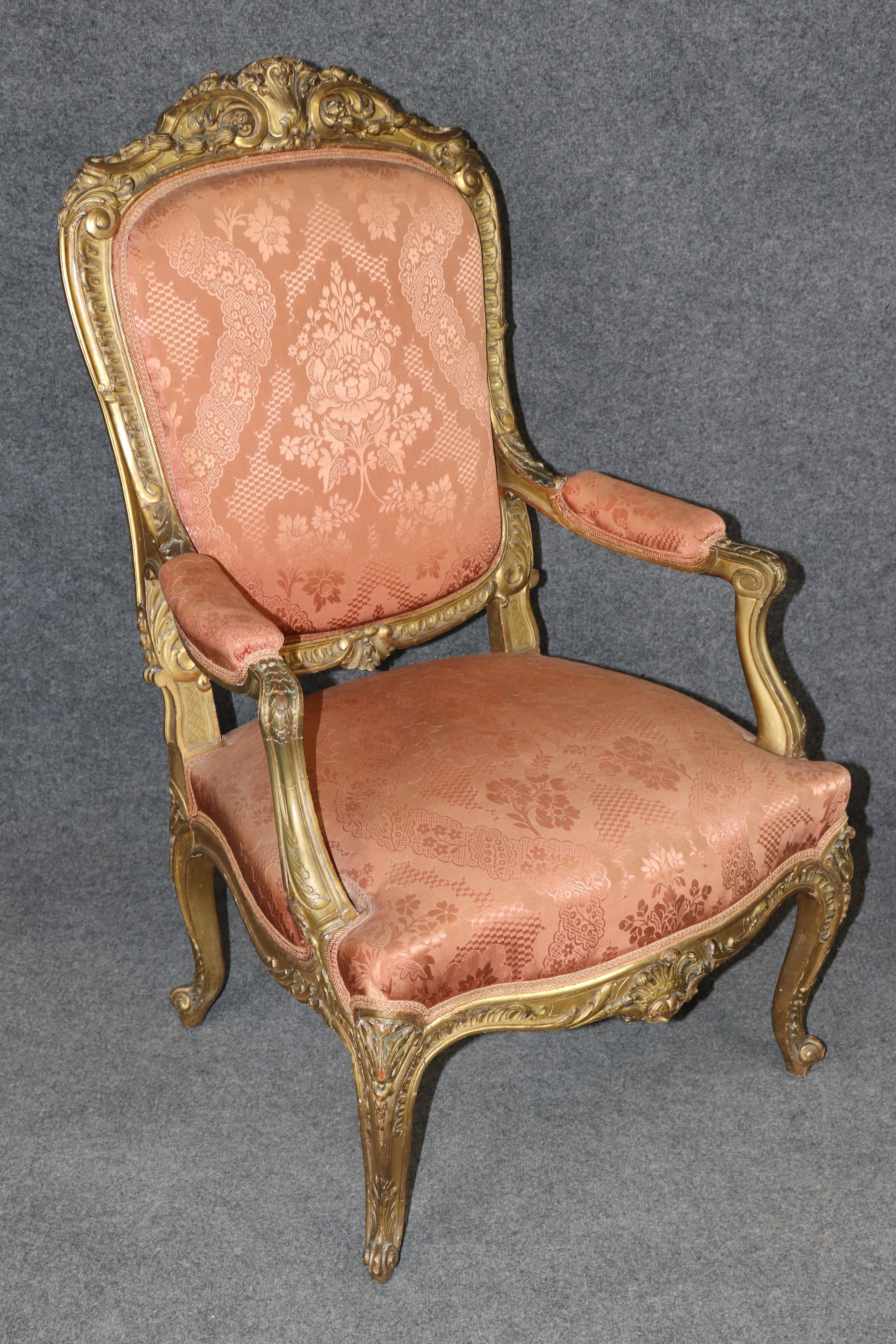 Walnut Pair French Late 19th century Louis xv Style carved gold gilt armchairs For Sale