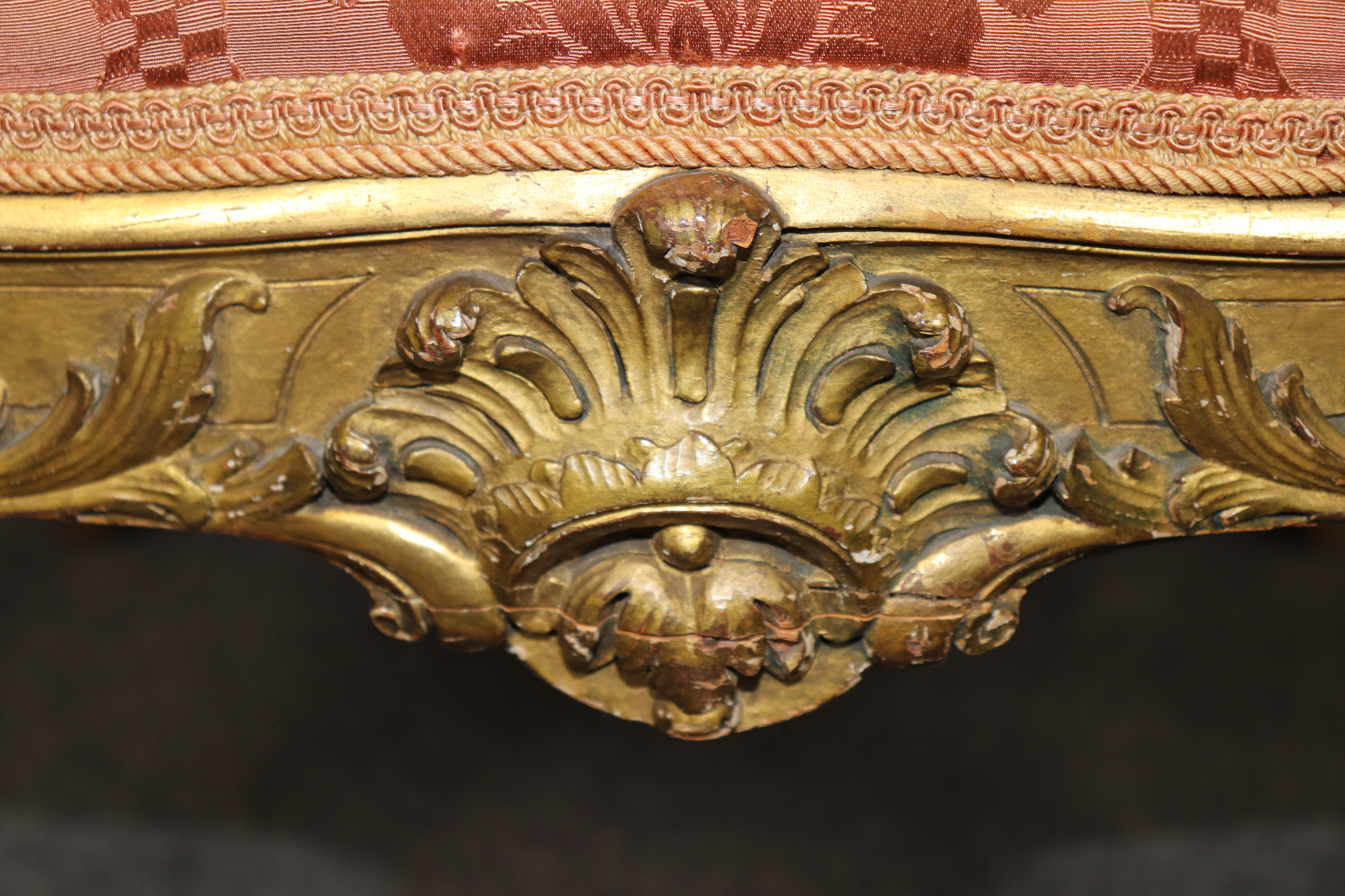 Pair French Late 19th century Louis xv Style carved gold gilt armchairs For Sale 2