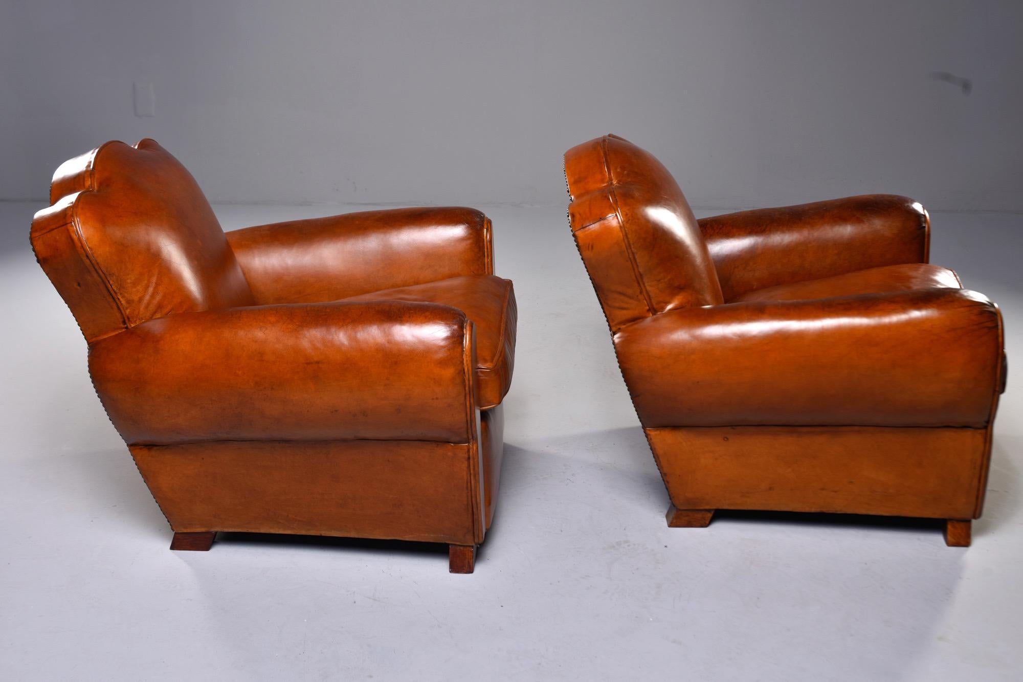 Pair of French Leather Art Deco Club Chairs In Good Condition In Troy, MI