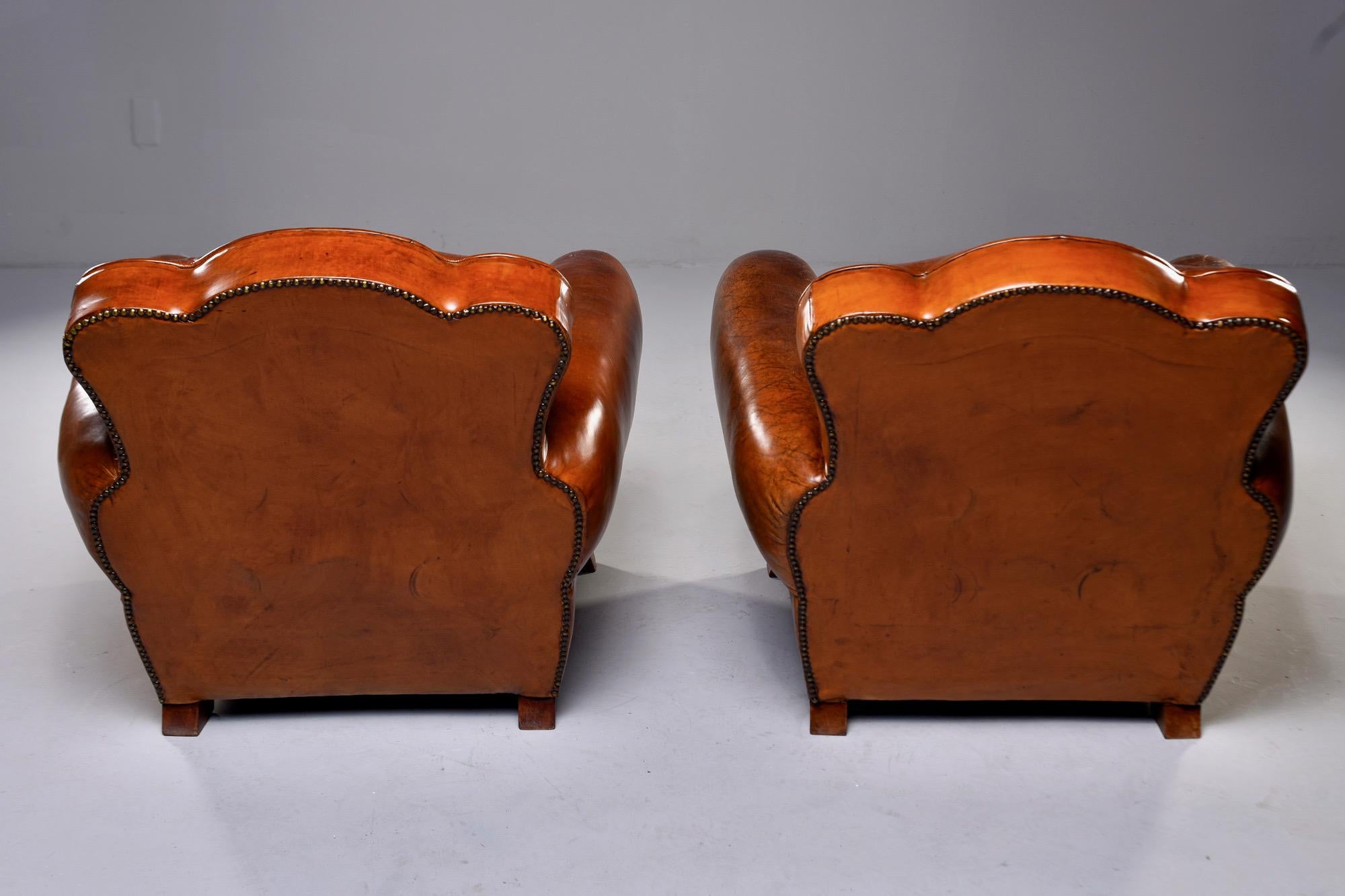 Pair of French Leather Art Deco Club Chairs 1