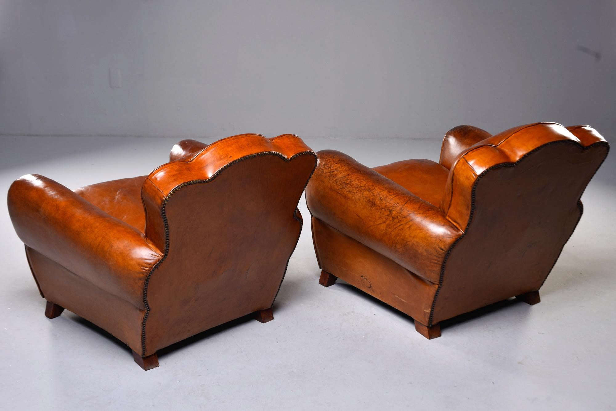 Pair of French Leather Art Deco Club Chairs 3