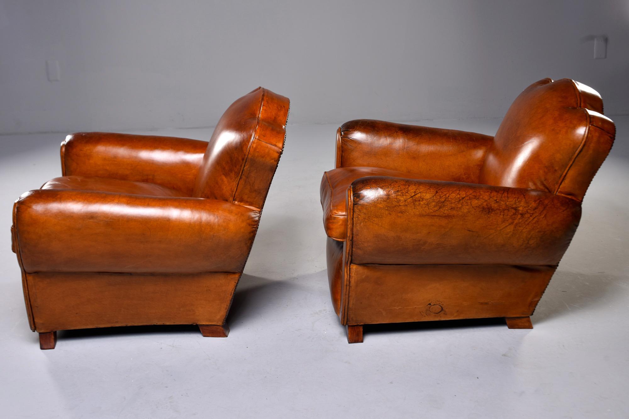 Pair of French Leather Art Deco Club Chairs 4