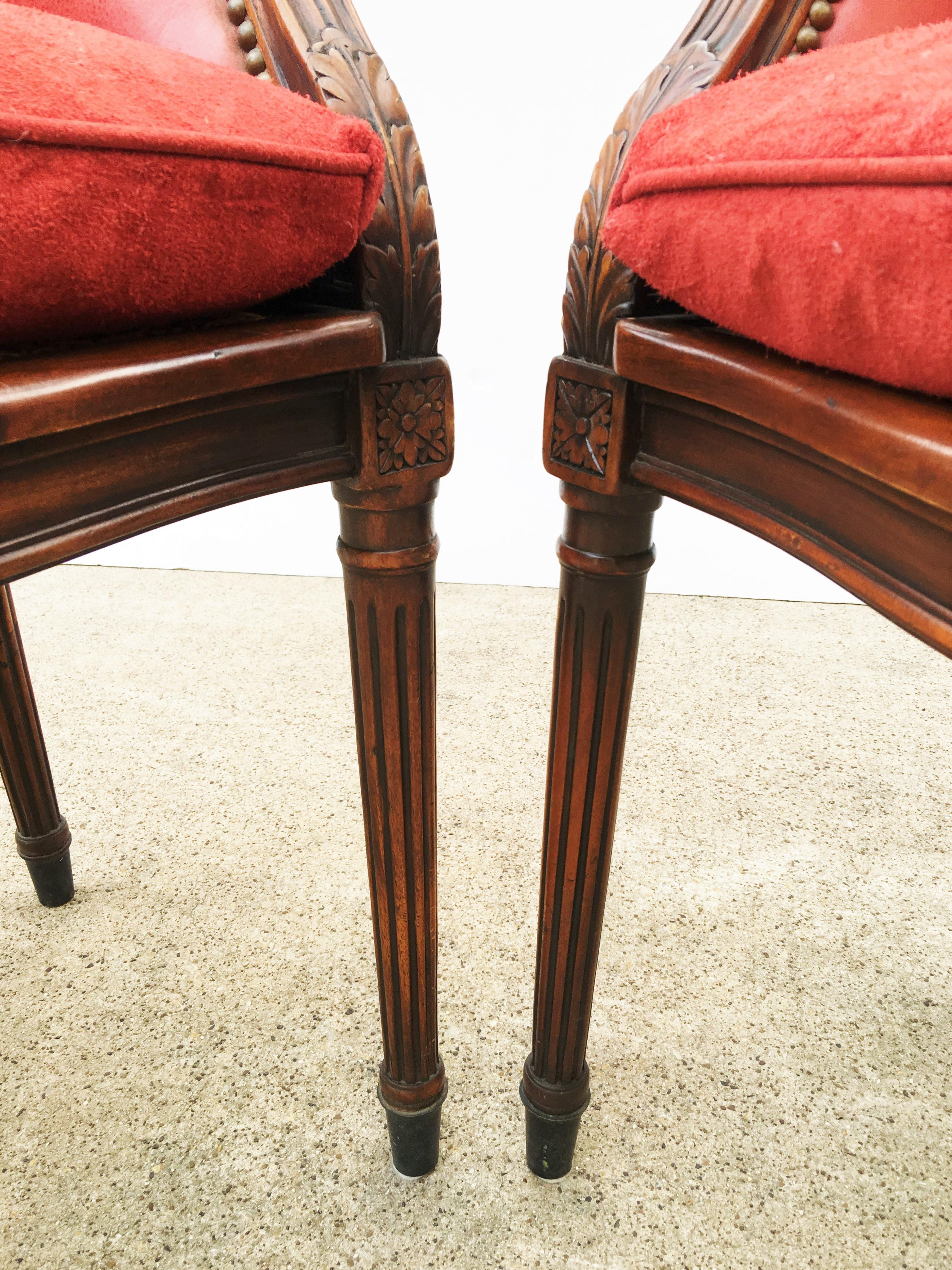 19th Century Pair of French Leather, Cane and Suede Library Bergère Chairs For Sale