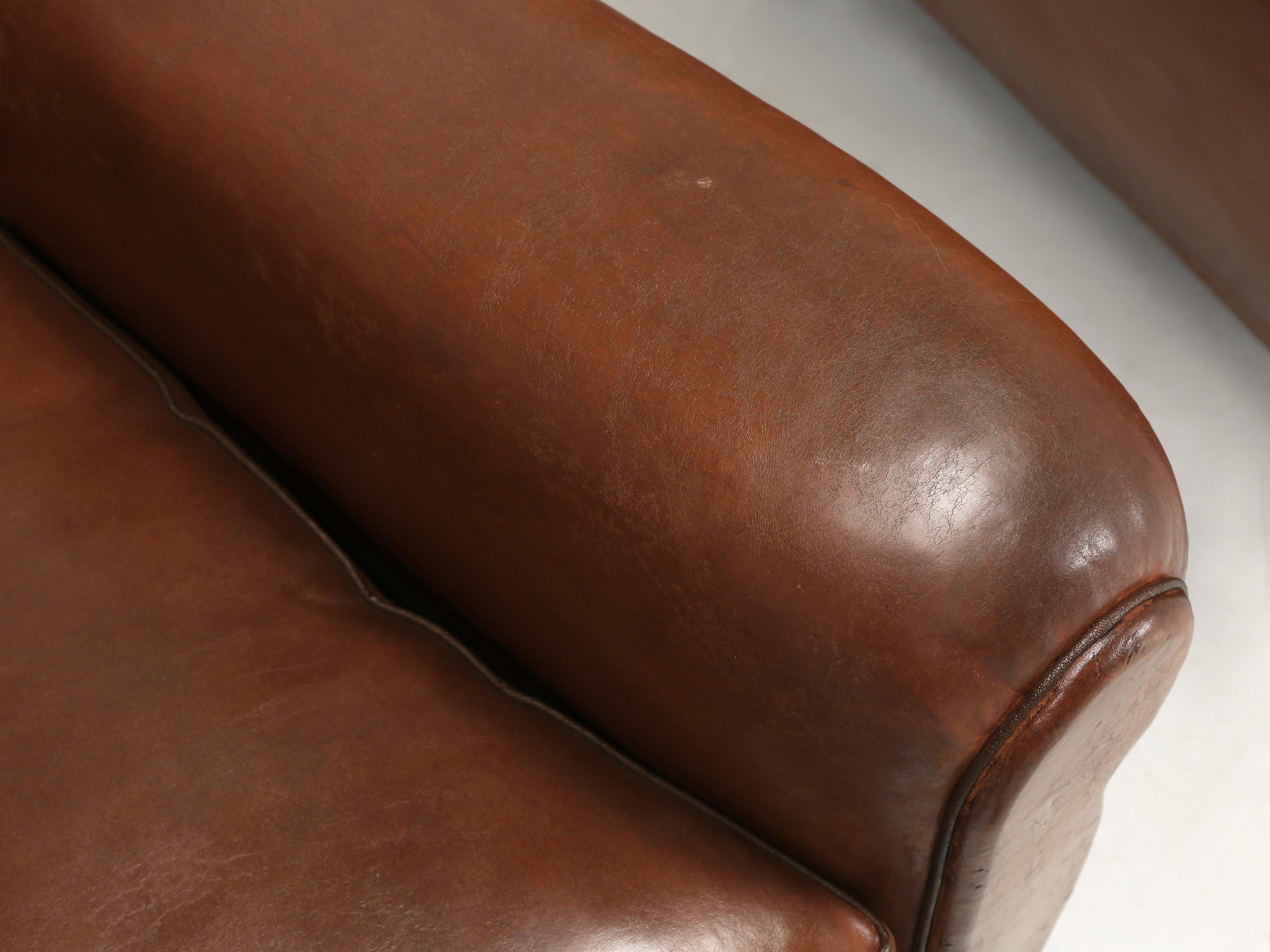 Pair French Leather Club Chairs in Original Leather Properly Restored Interiors 4