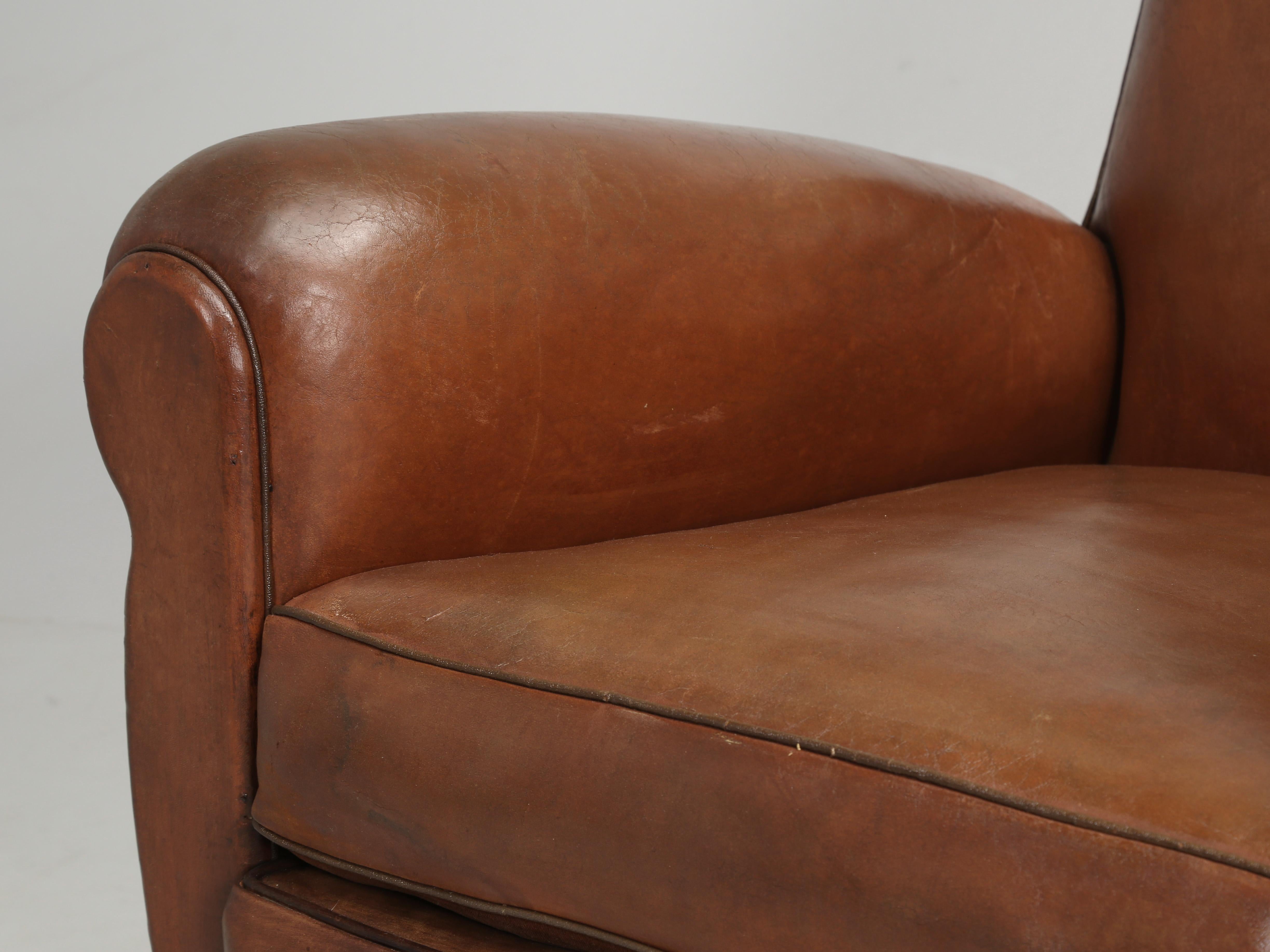Pair French Leather Club Chairs in Original Leather Properly Restored Interiors 5