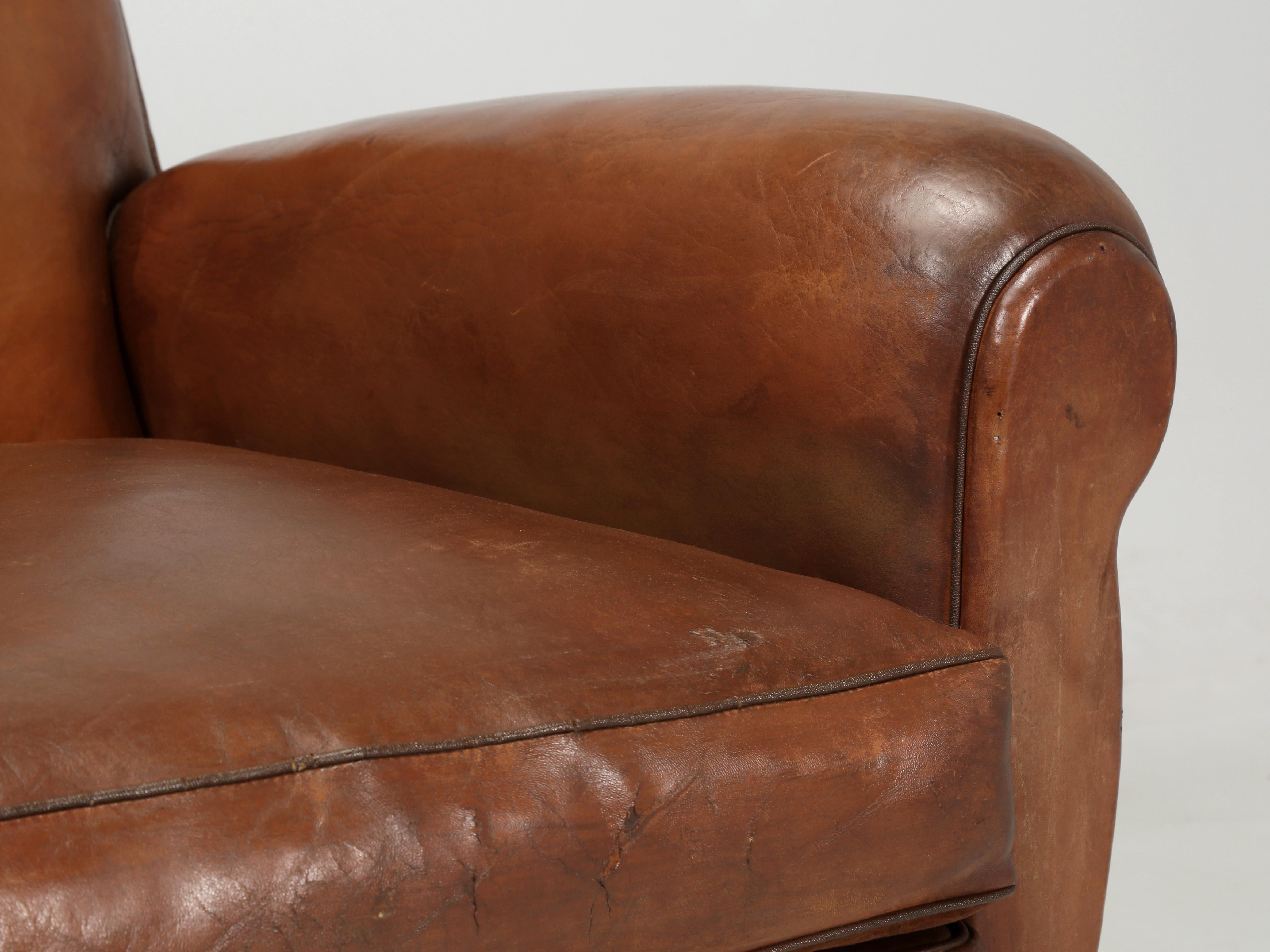 Pair French Leather Club Chairs in Original Leather Properly Restored Interiors 6