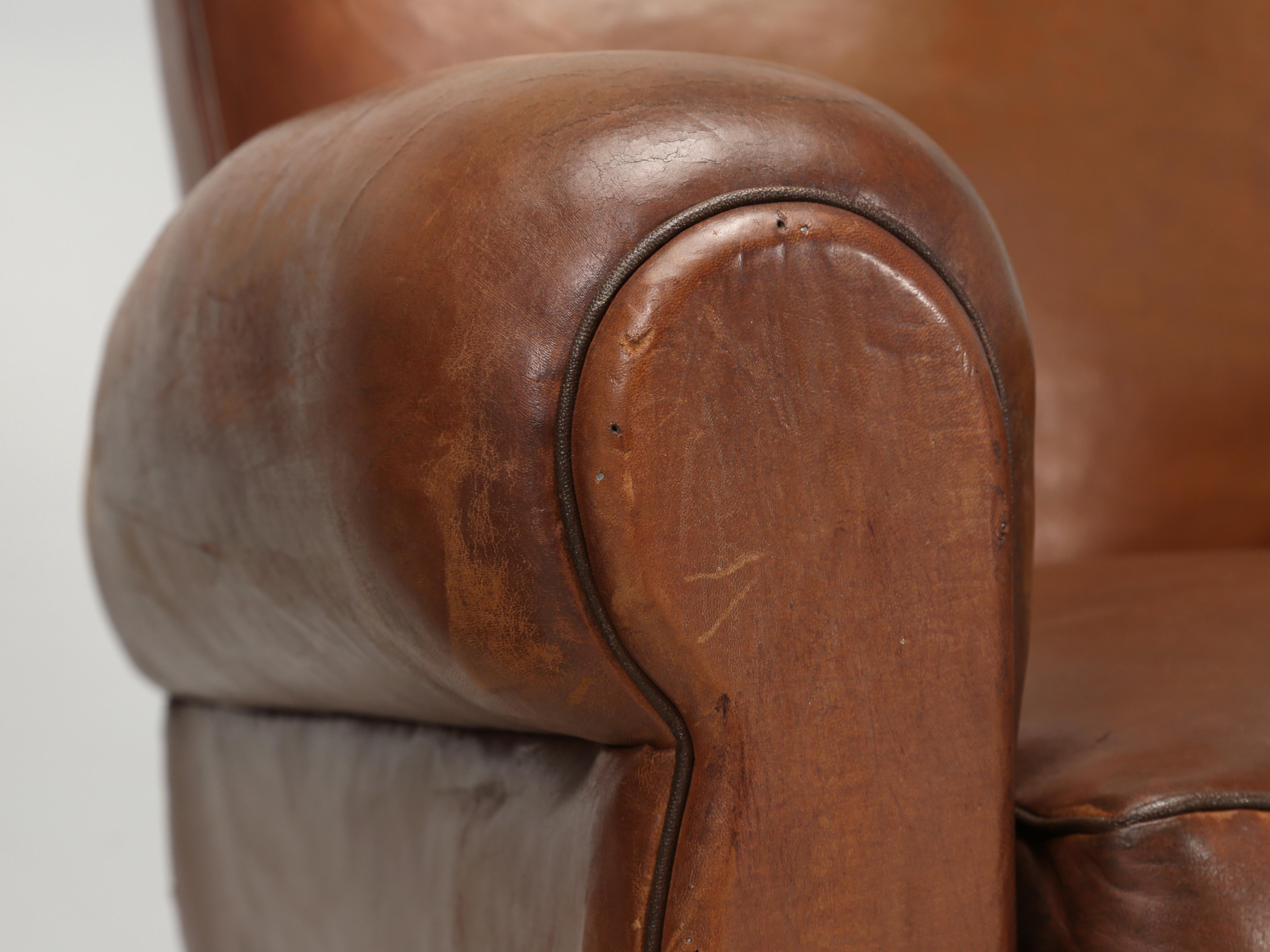 Pair French Leather Club Chairs in Original Leather Properly Restored Interiors 7