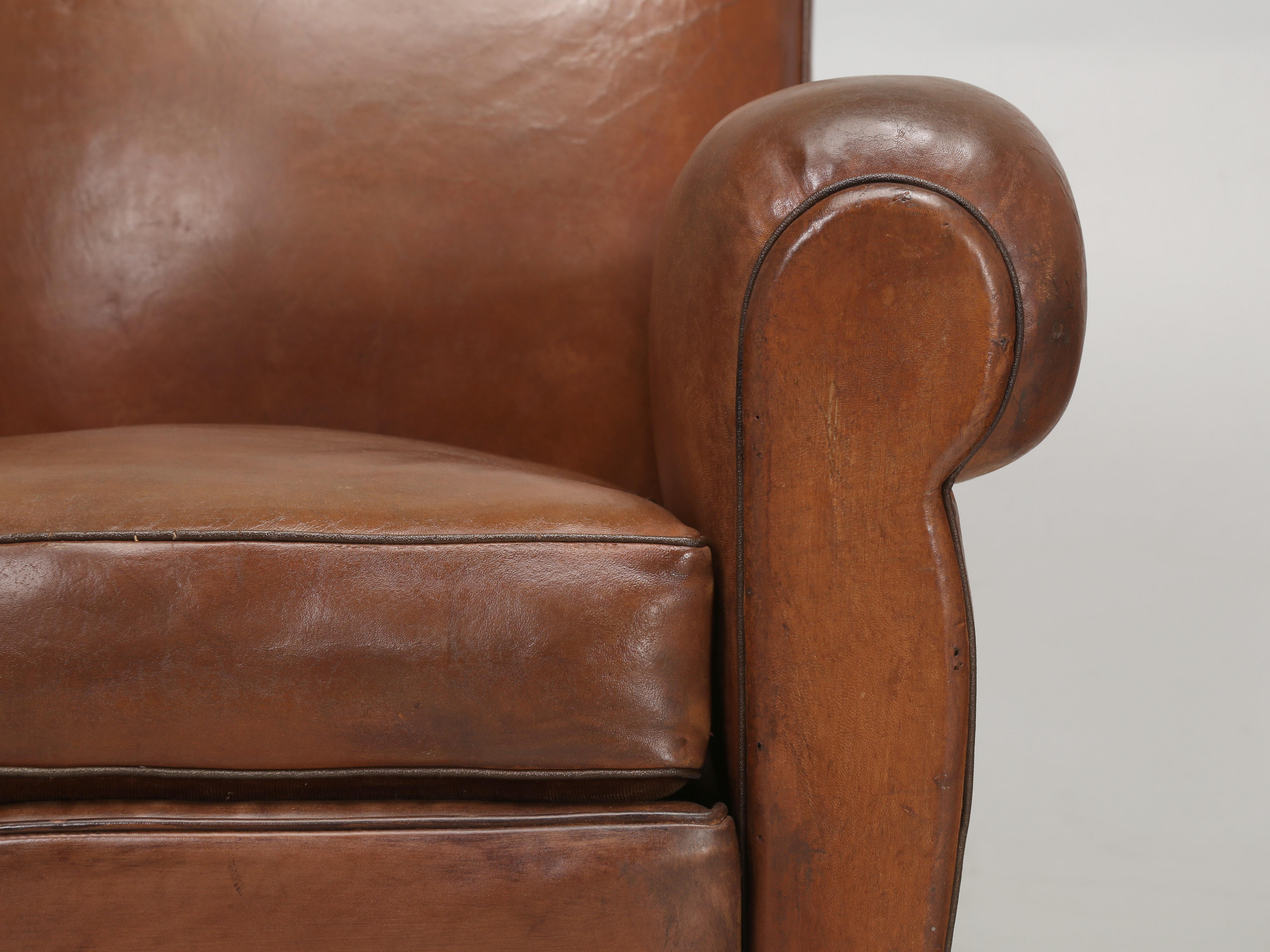 Pair French Leather Club Chairs in Original Leather Properly Restored Interiors 8