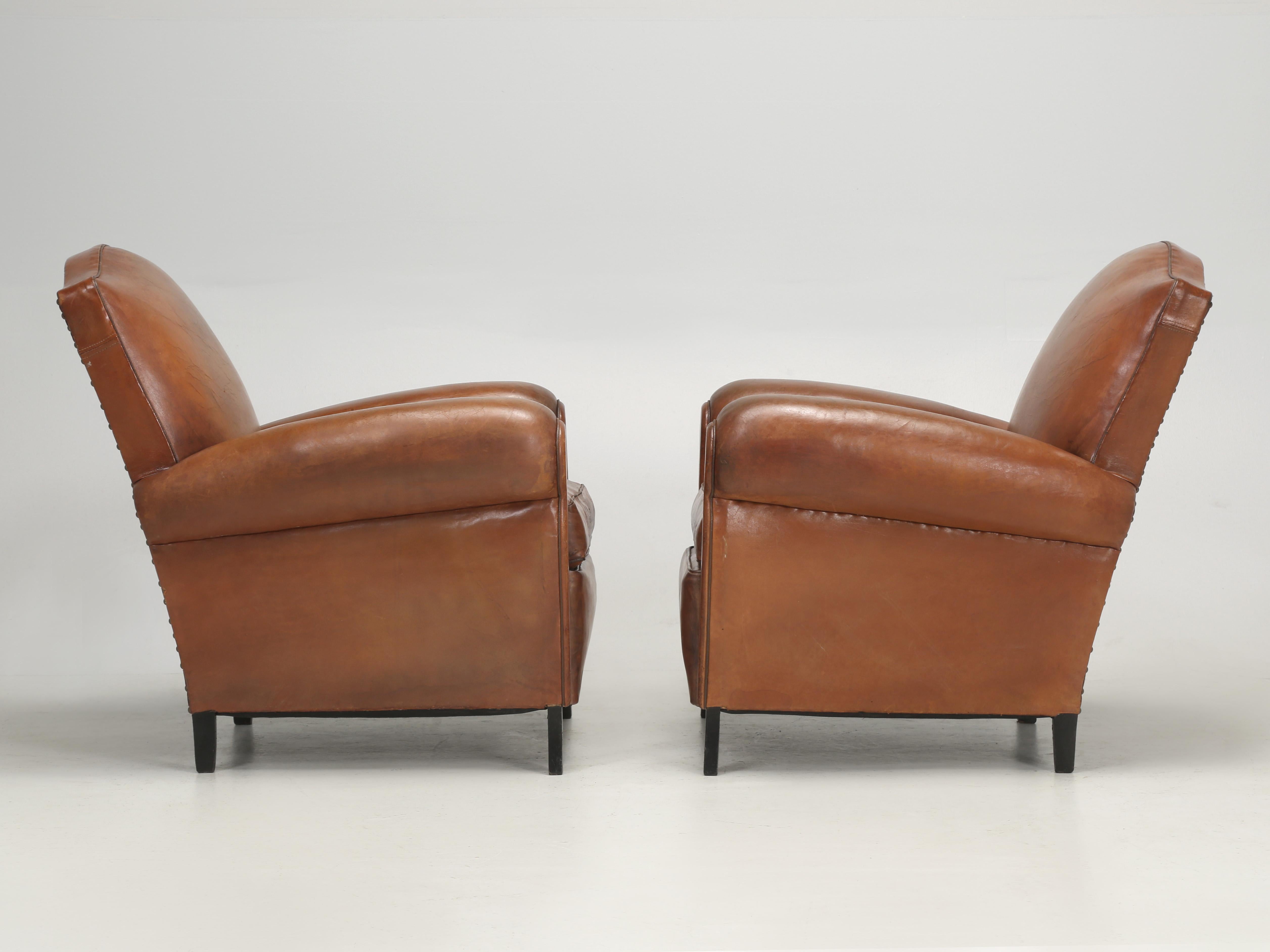 Pair French Leather Club Chairs in Original Leather Properly Restored Interiors 13
