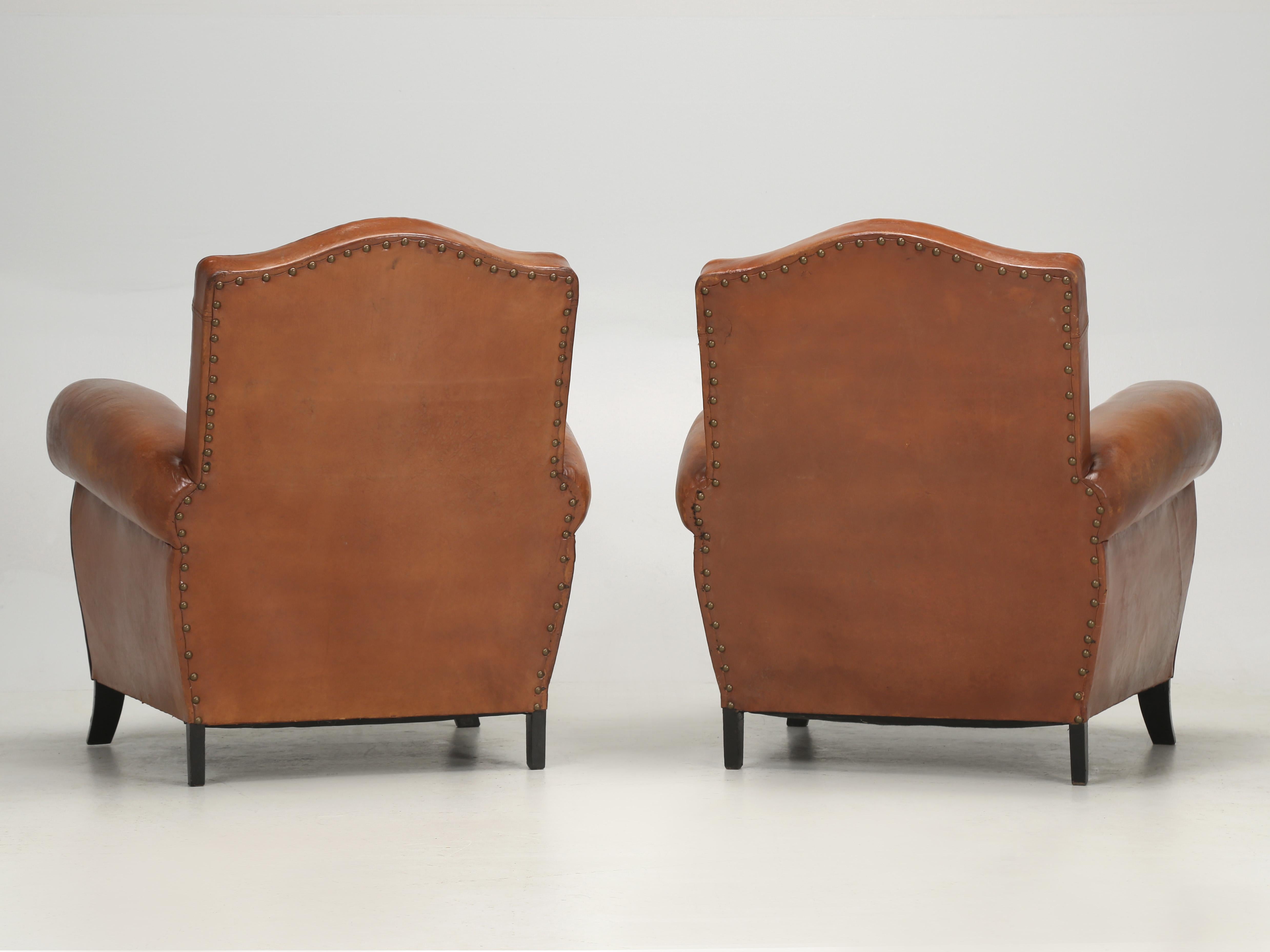 Pair French Leather Club Chairs in Original Leather Properly Restored Interiors 14