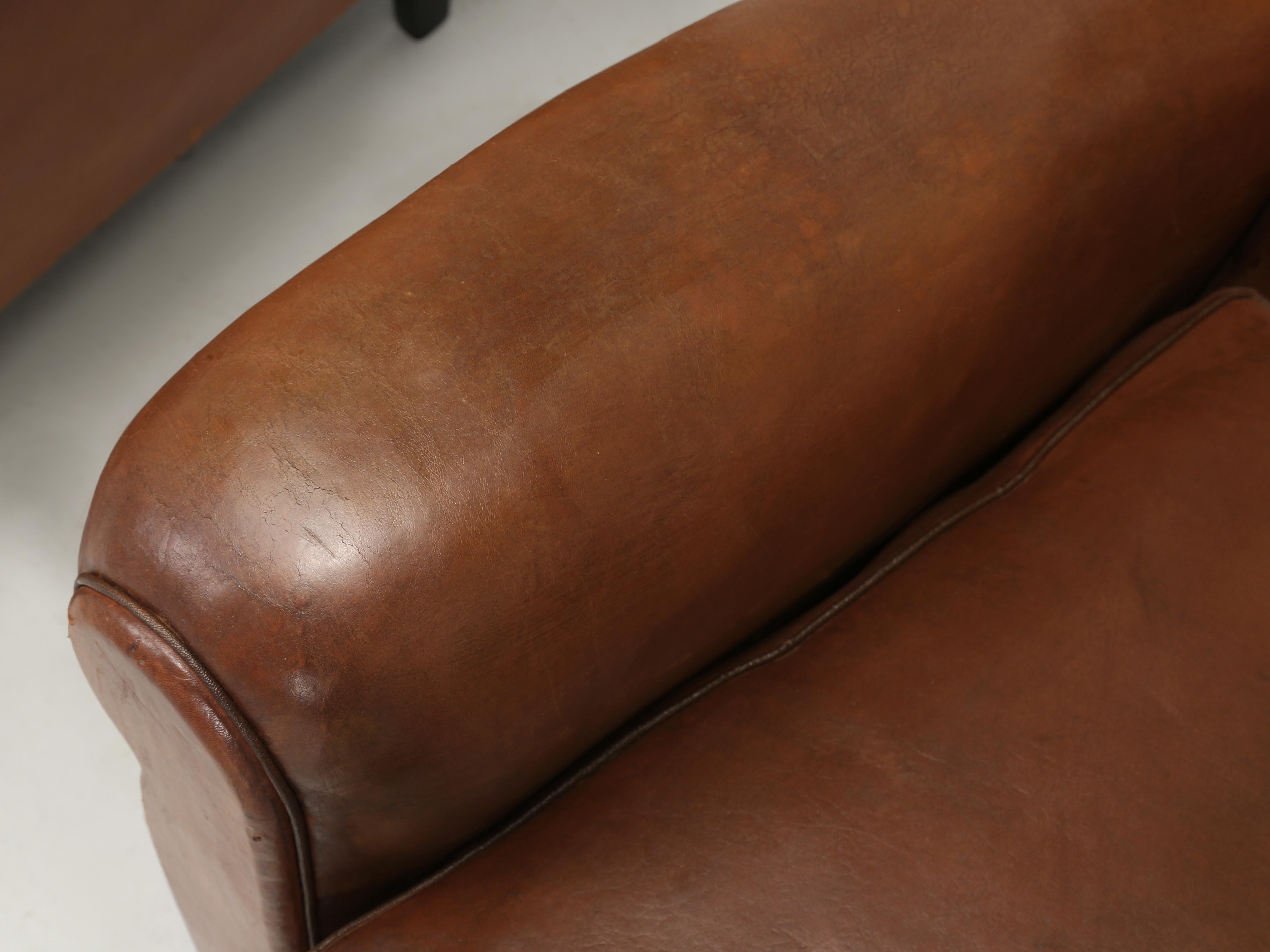 Pair French Leather Club Chairs in Original Leather Properly Restored Interiors 2