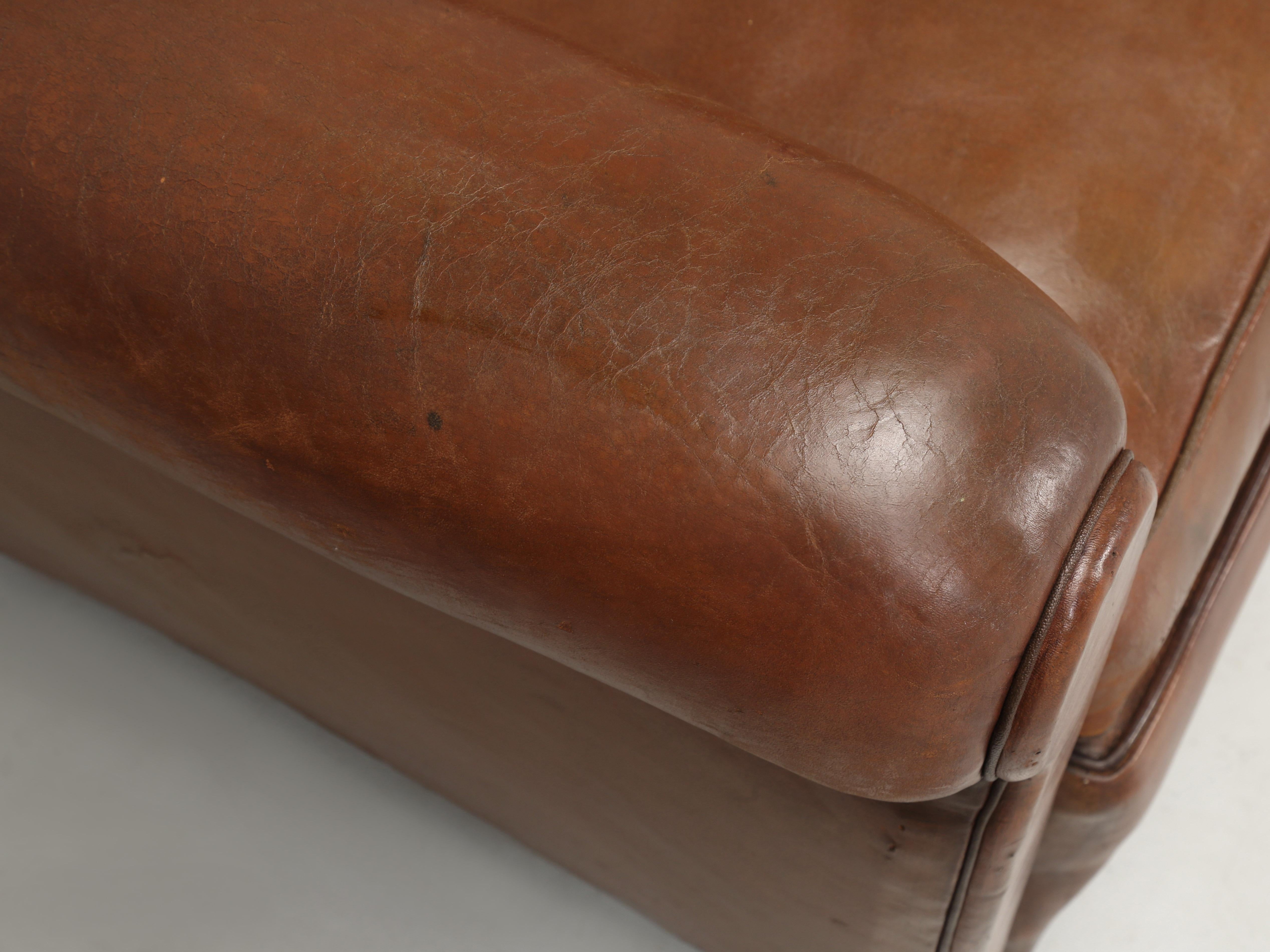 Pair French Leather Club Chairs in Original Leather Properly Restored Interiors 3