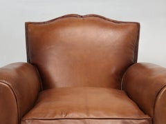 Pair French Leather Club Chairs Restored in France New Sheep's Leather c1930's