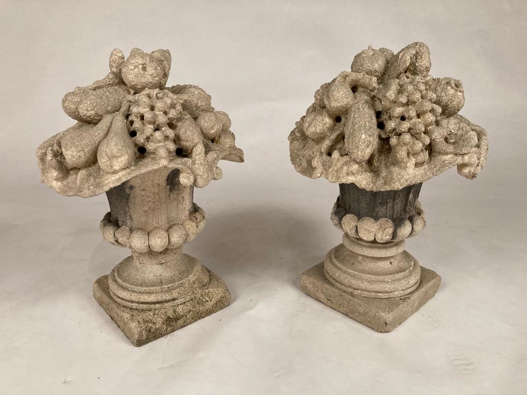 Pair French Limestone Cornucopia Garden Urns For Sale 7