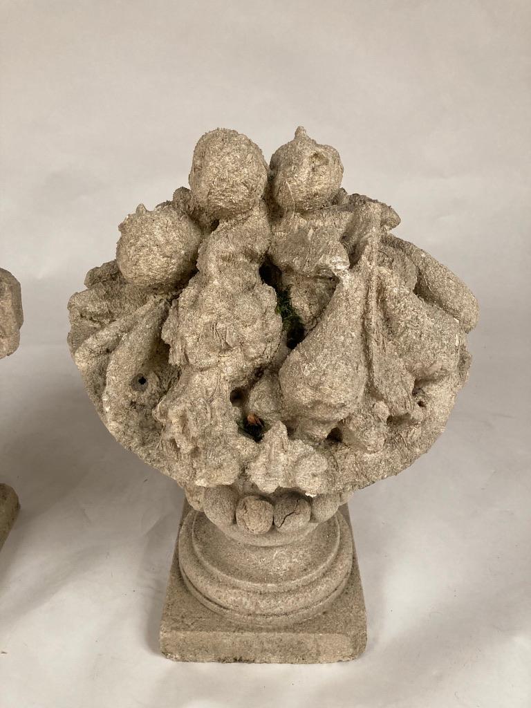 Pair French Limestone Cornucopia Garden Urns For Sale 12