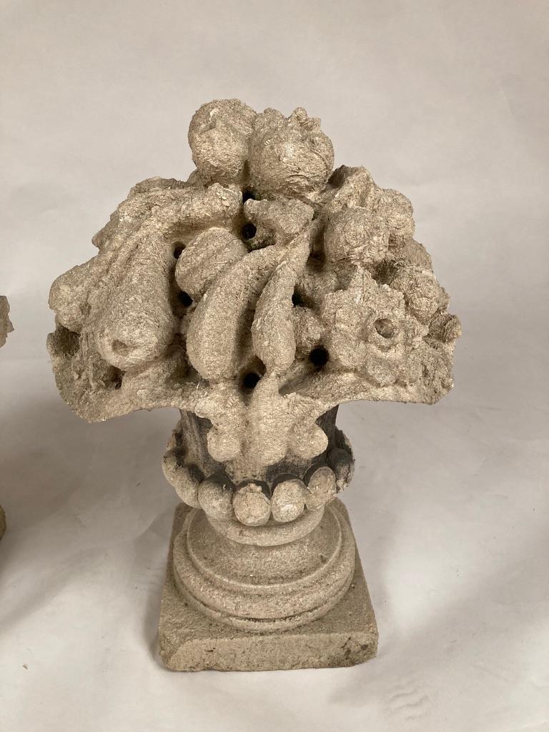 Pair French Limestone Cornucopia Garden Urns For Sale 13