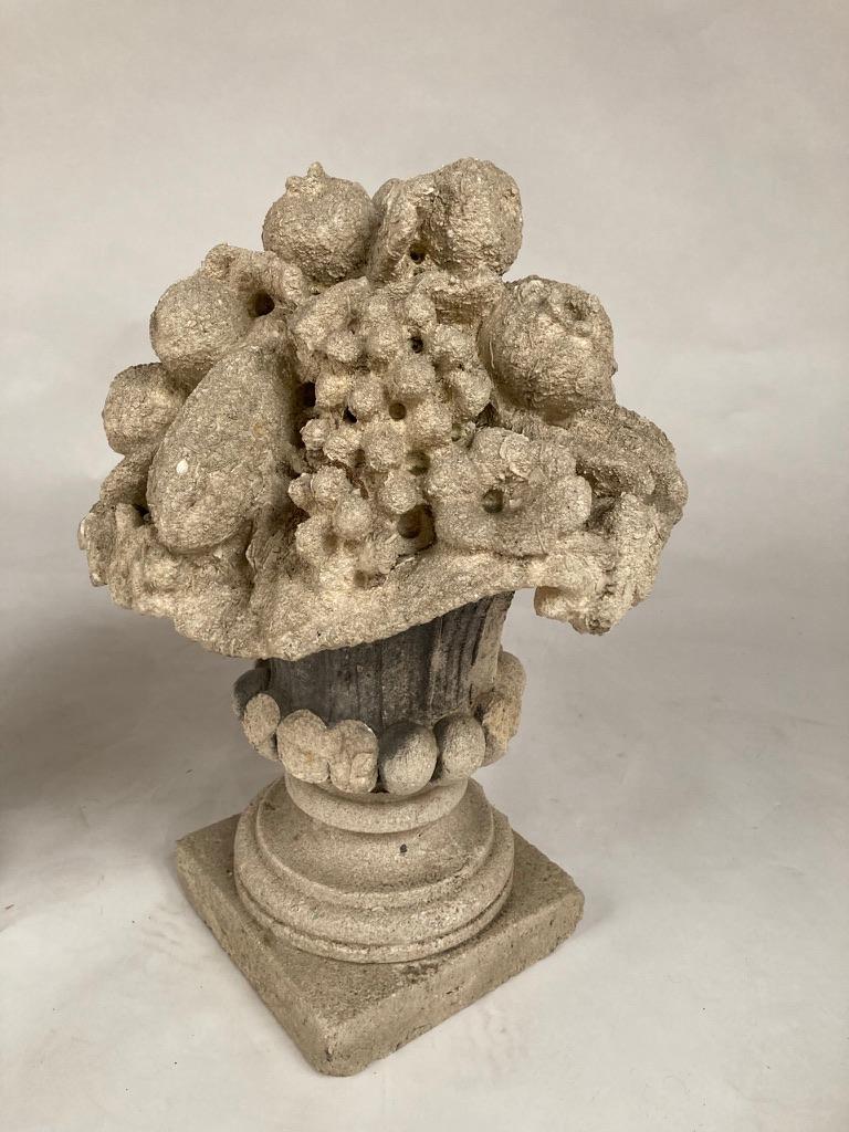 Belle Époque Pair French Limestone Cornucopia Garden Urns For Sale