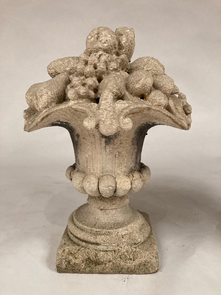 Pair French Limestone Cornucopia Garden Urns In Good Condition For Sale In Stamford, CT