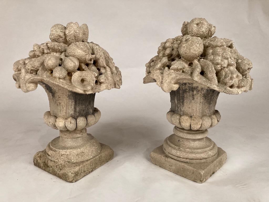 Pair French Limestone Cornucopia Garden Urns For Sale 1