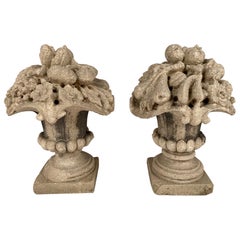 Pair French Limestone Cornucopia Garden Urns