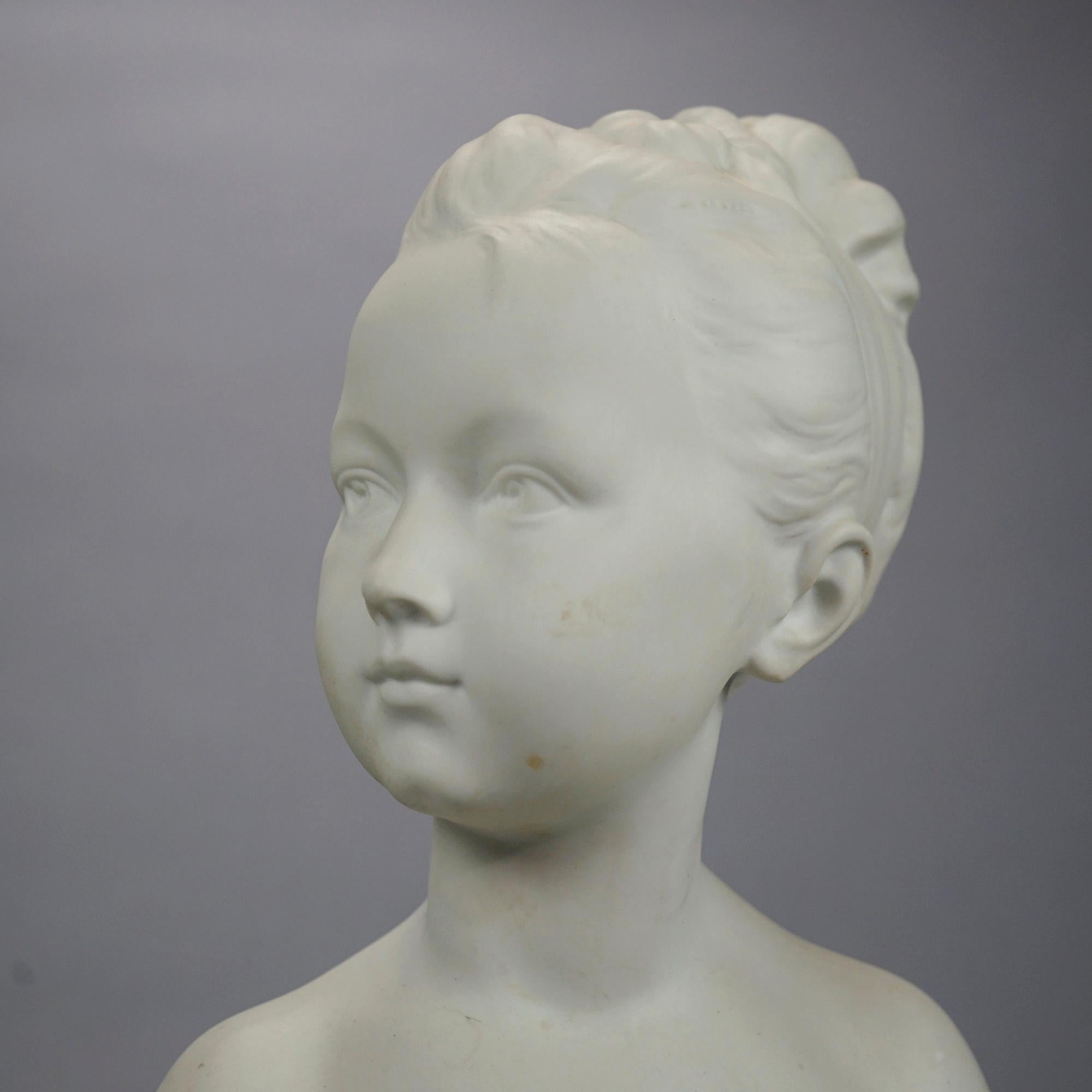 Pair French Limoges Parian Porcelain Bust Sculptures of Young Boy & Girl, 20th C For Sale 6