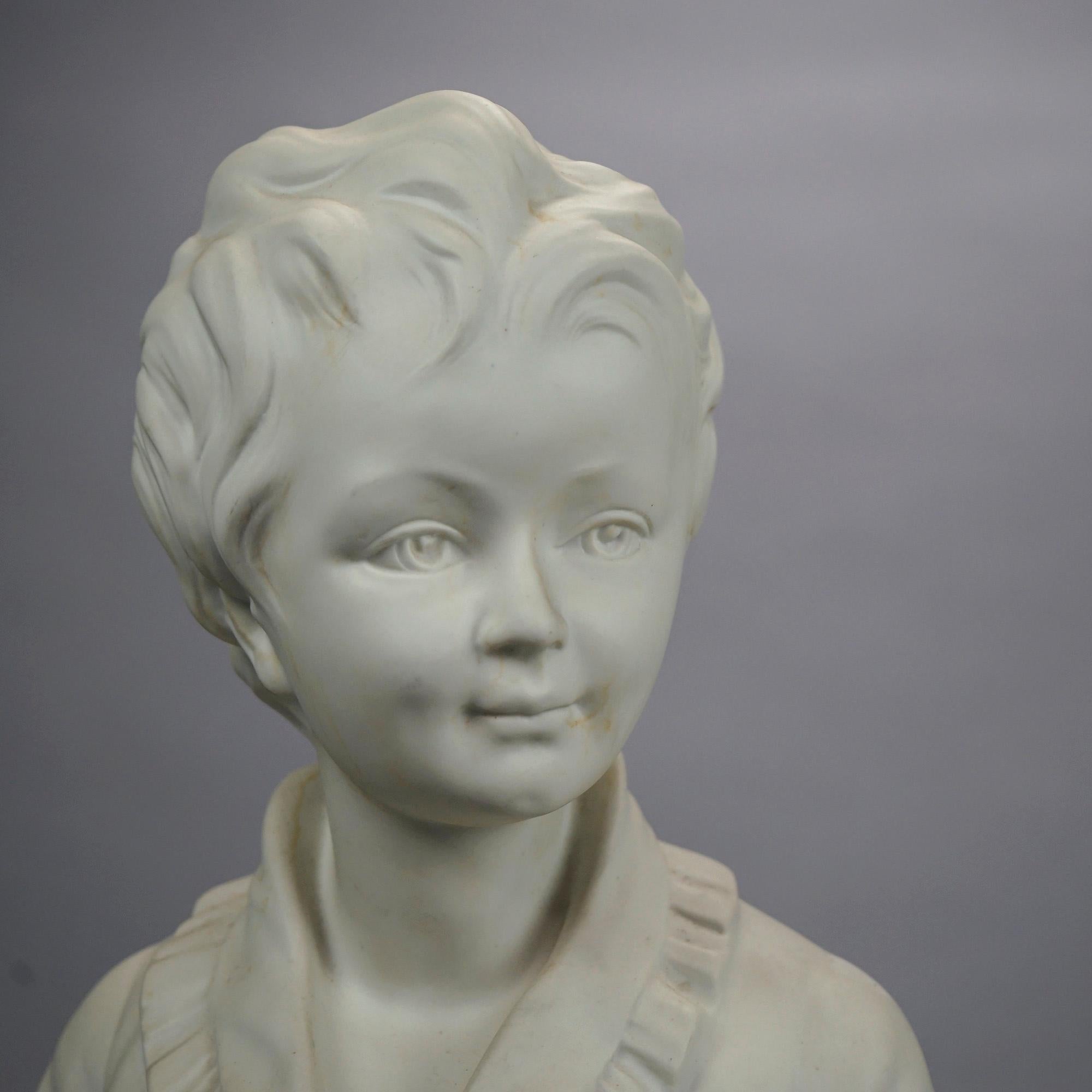Pair French Limoges Parian Porcelain Bust Sculptures of Young Boy & Girl, 20th C For Sale 2