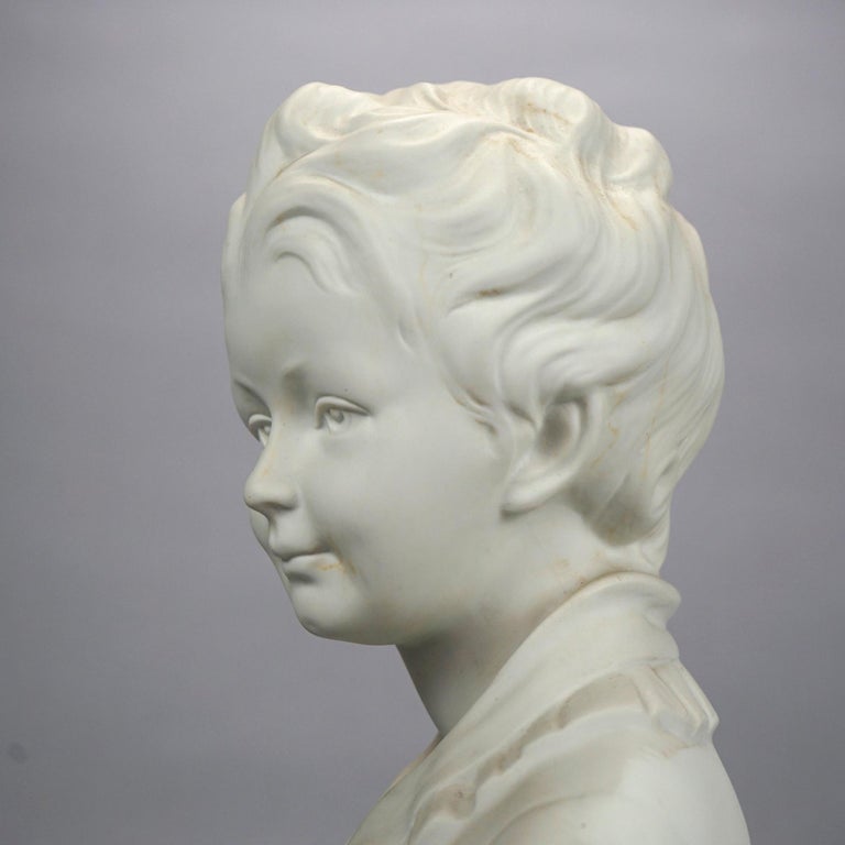 Pair French Limoges Parian Porcelain Bust Sculptures of Young Boy and ...