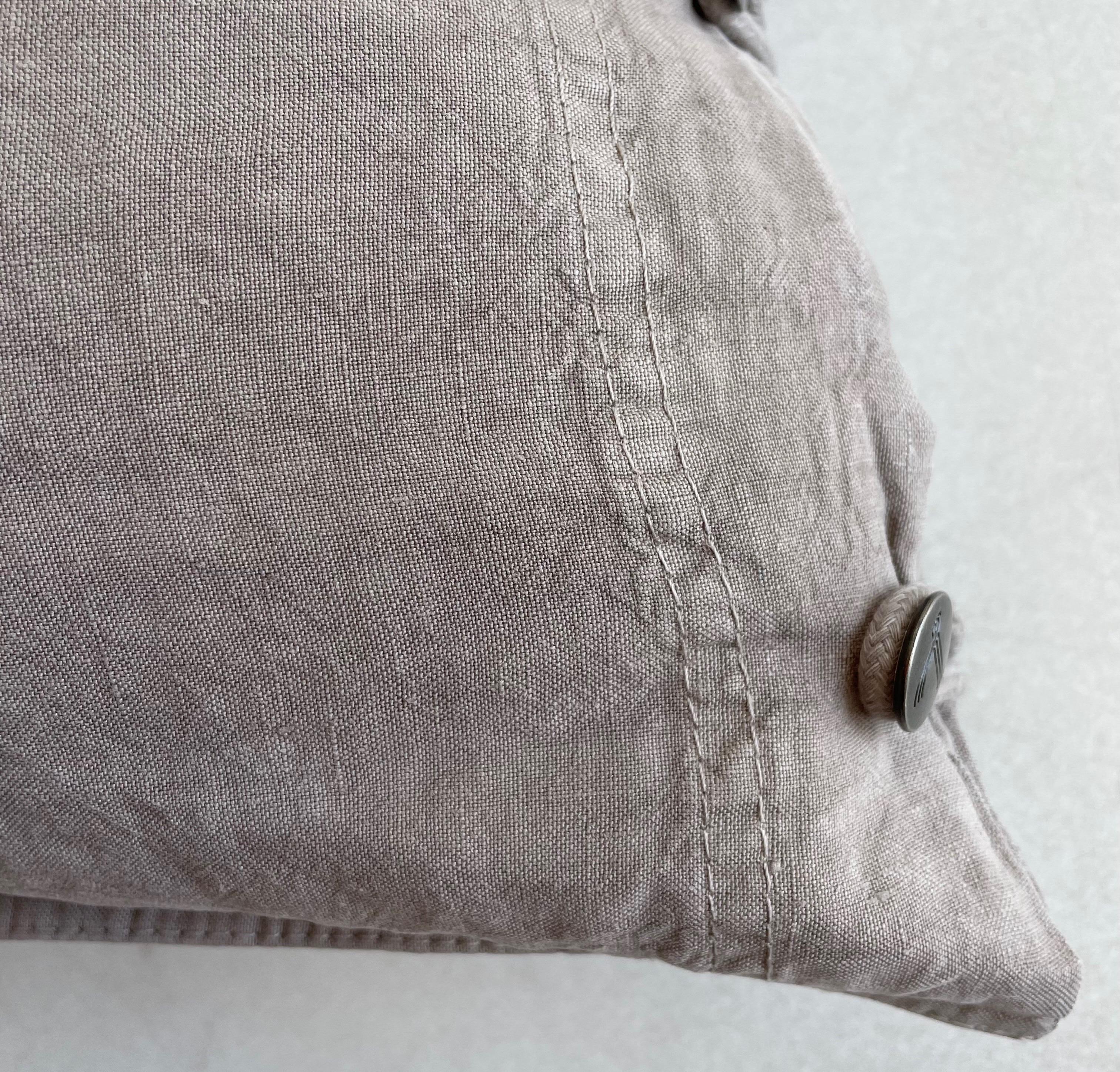 Pair French Linen Lumbar Pillow with Decorative Button Closure 1