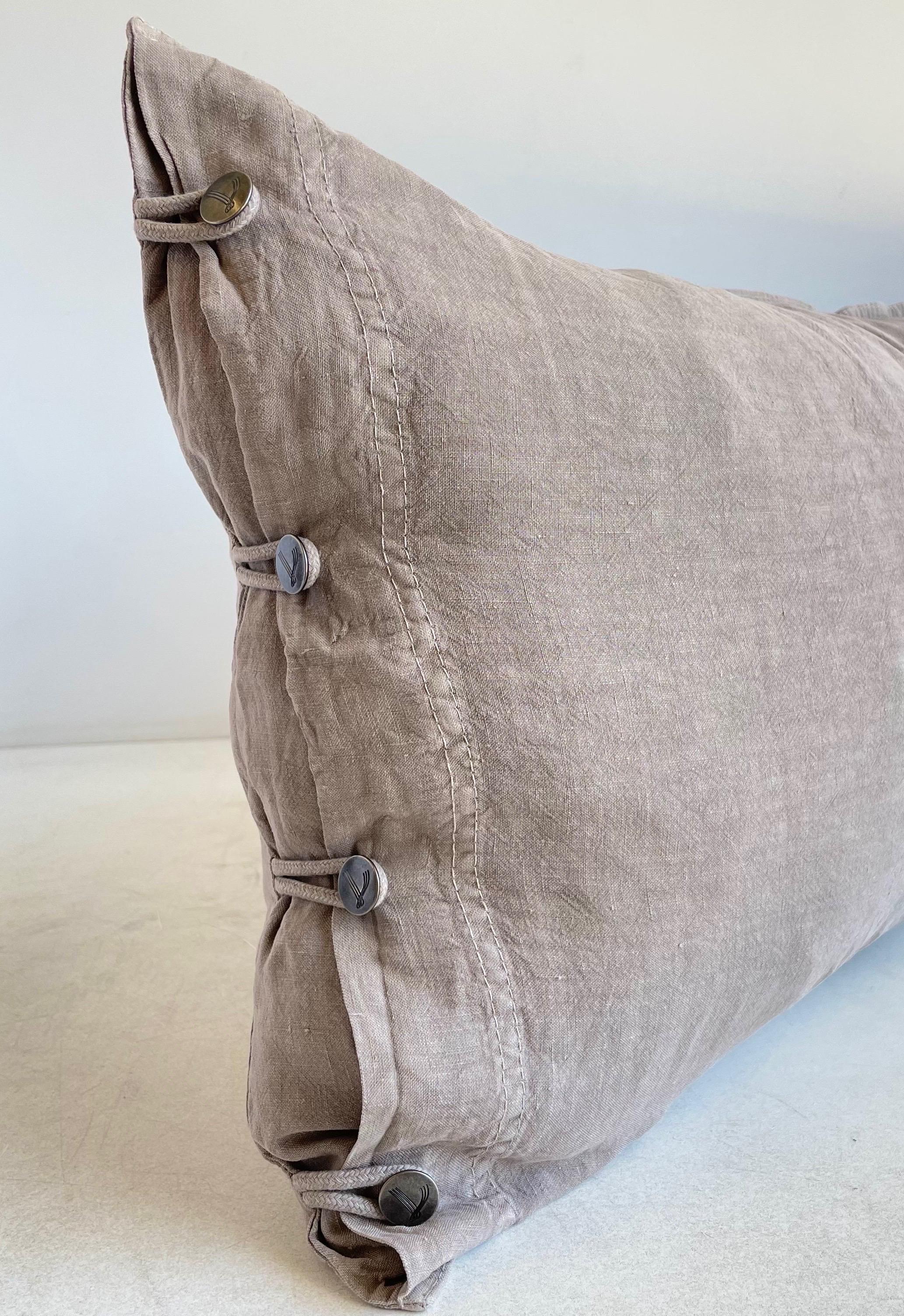 Pair French Linen Lumbar Pillow with Decorative Button Closure 3