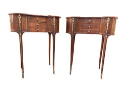 Pair of French Louis Philippe Kidney Side Table Nightstands Bedside Chests