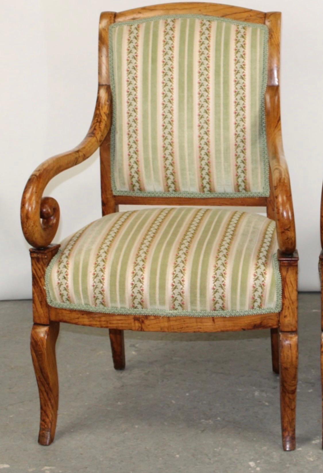 Antique Pair of French Louis Philippe armchairs in elmwood. 