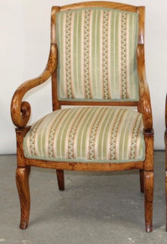 Pair French Louis Philippe Style Armchairs in Elm Wood