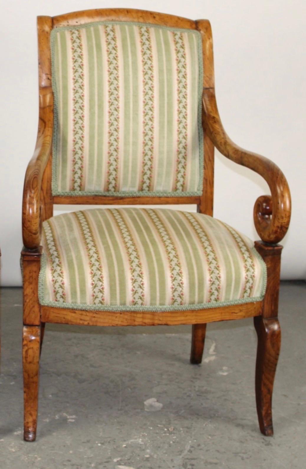 Hand-Crafted Pair French Louis Philippe Style Armchairs in Elm Wood For Sale