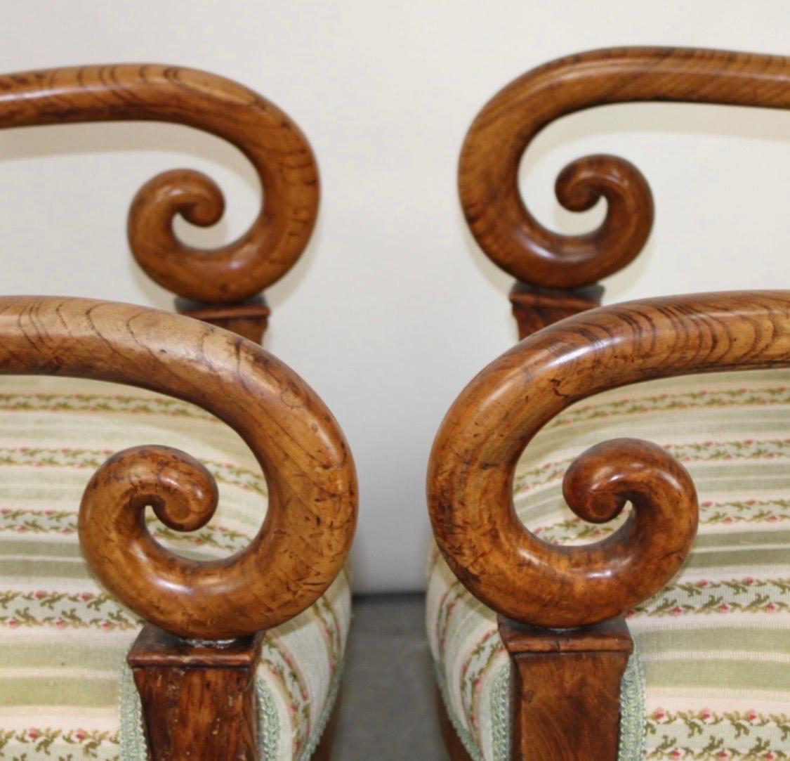 Pair French Louis Philippe Style Armchairs in Elm Wood For Sale 1