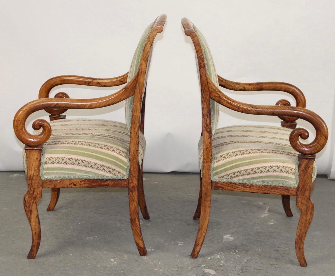 Pair French Louis Philippe Style Armchairs in Elm Wood For Sale 2