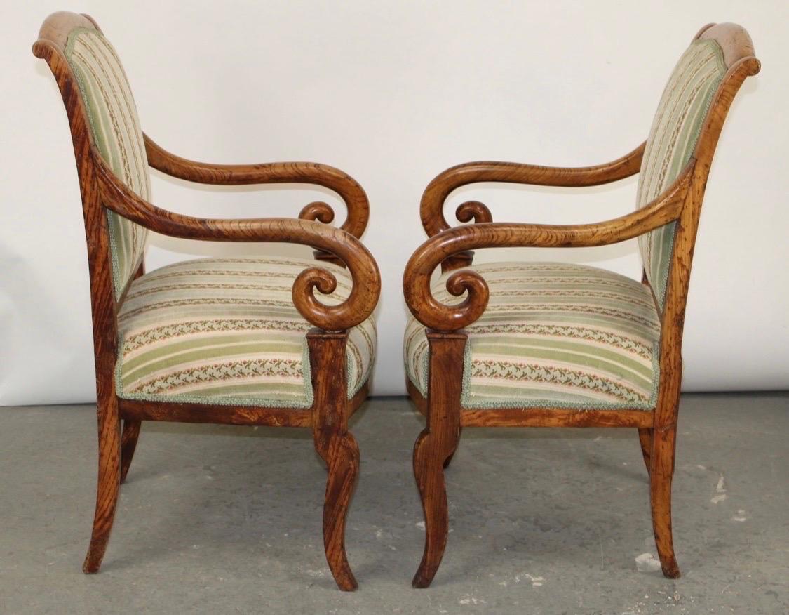 Pair French Louis Philippe Style Armchairs in Elm Wood For Sale 4