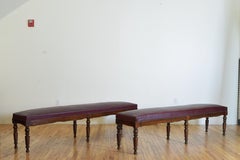 Pair French Louis Philippe Turned Walnut Bistro Benches, 2nd Quarter 19th Cen
