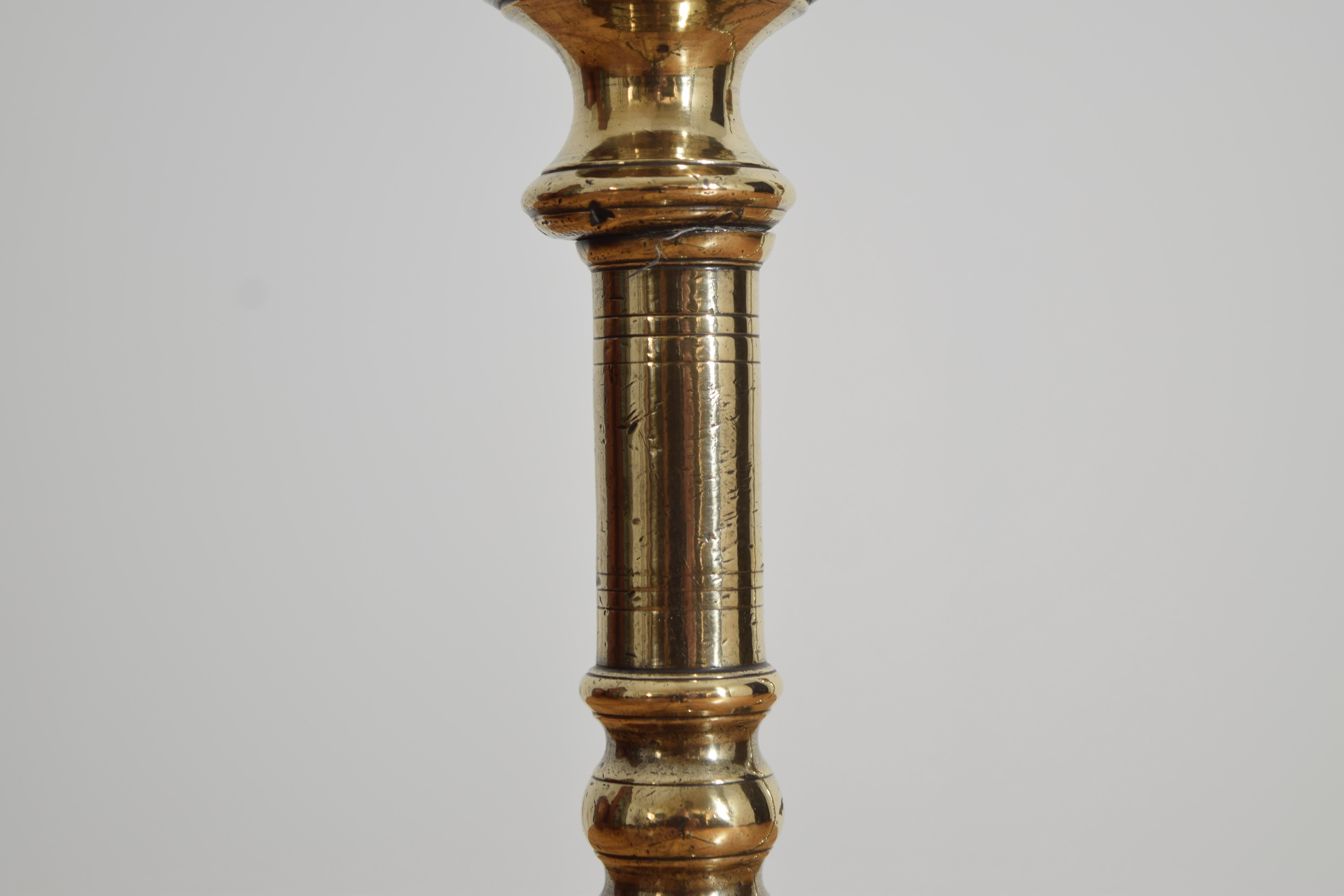 Pair French Louis XIV Period Brass & Wrought Iron Andirons, early 18th century For Sale 2
