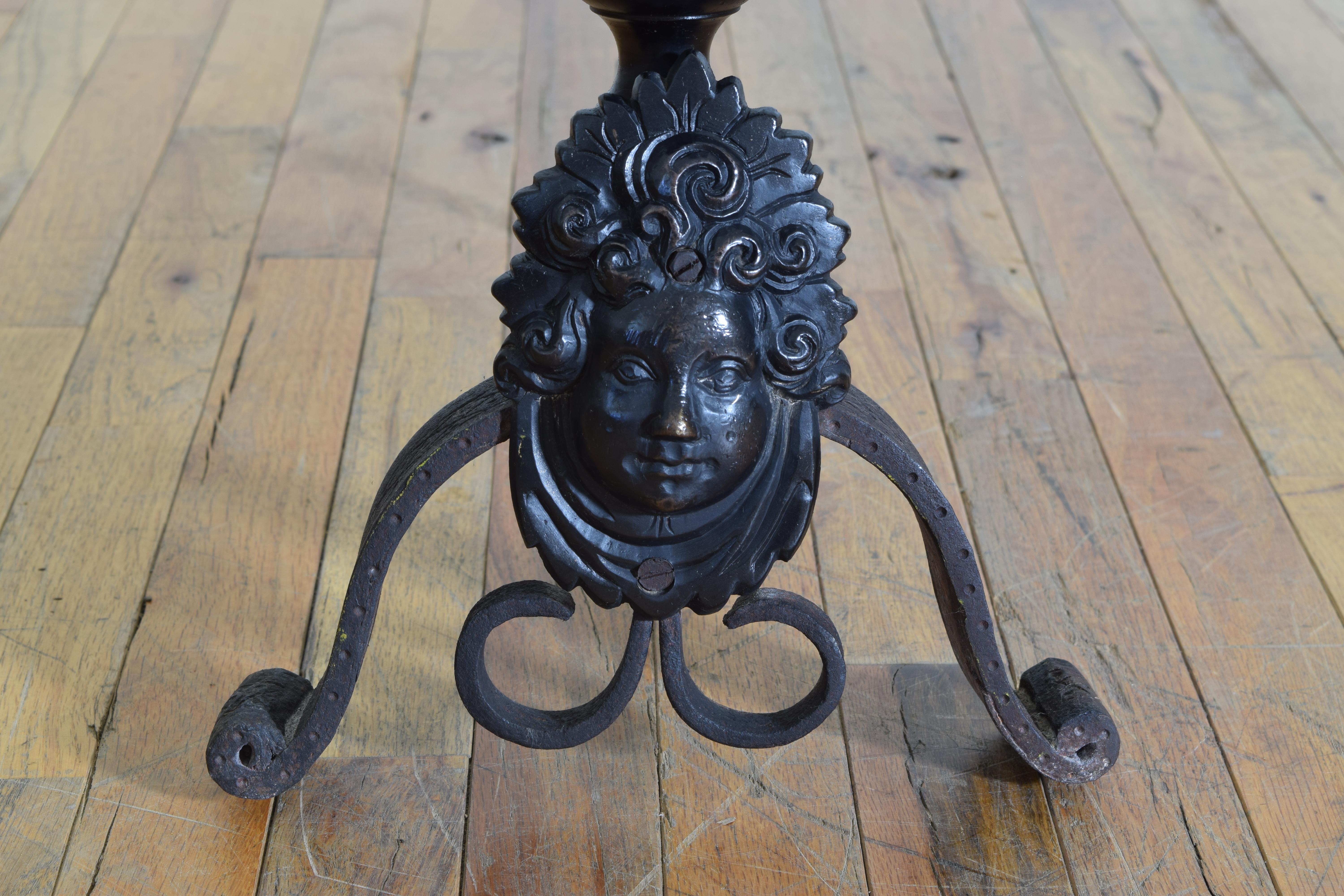 Pair French Louis XIV Period Brass & Wrought Iron Andirons, early 18th century For Sale 2