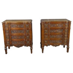 Pair French Louis XIV Style Carved Walnut Commodes, C1930