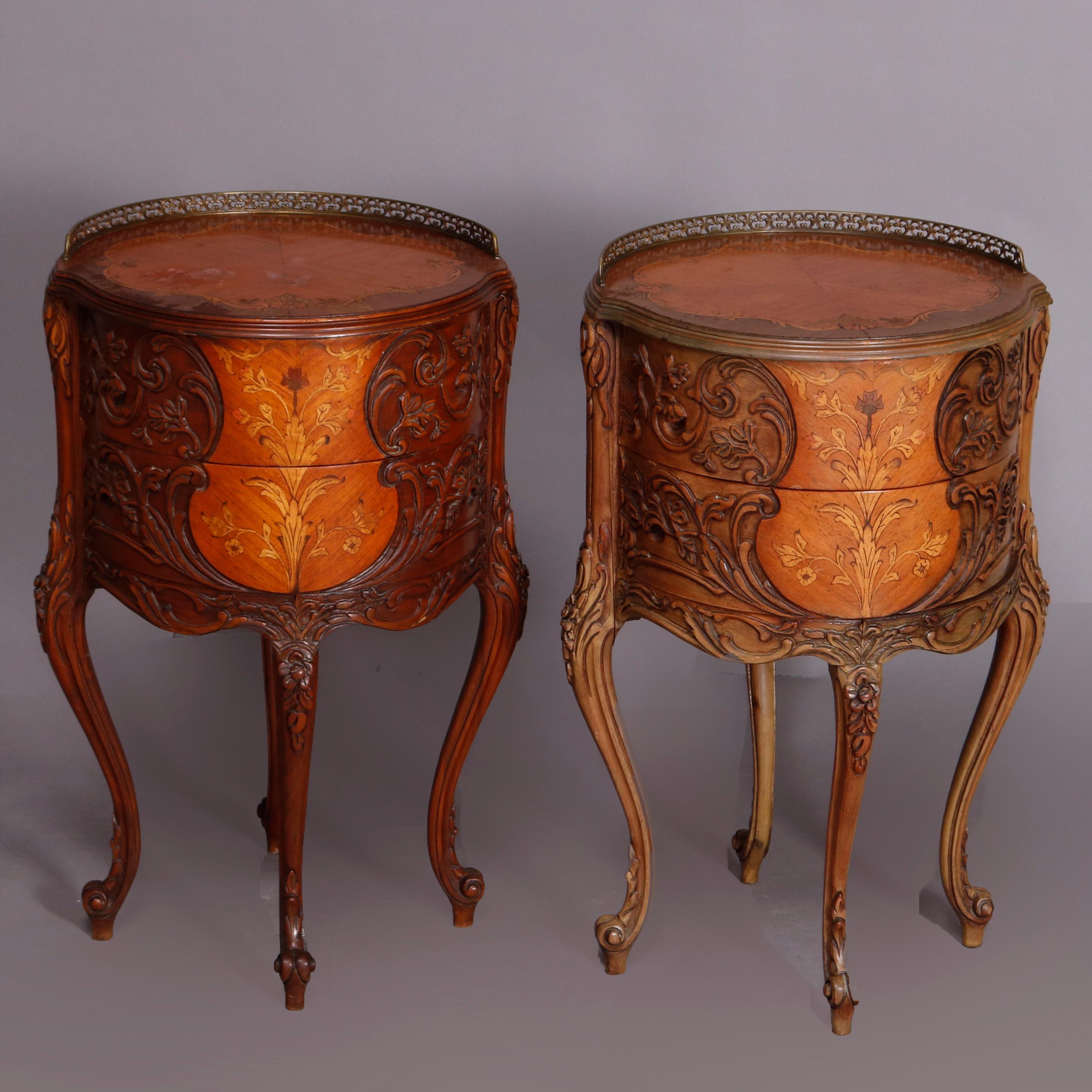 20th Century Pair of French Louis XIV Style Cylinder Mahogany Inlaid Marquetry Side Stands