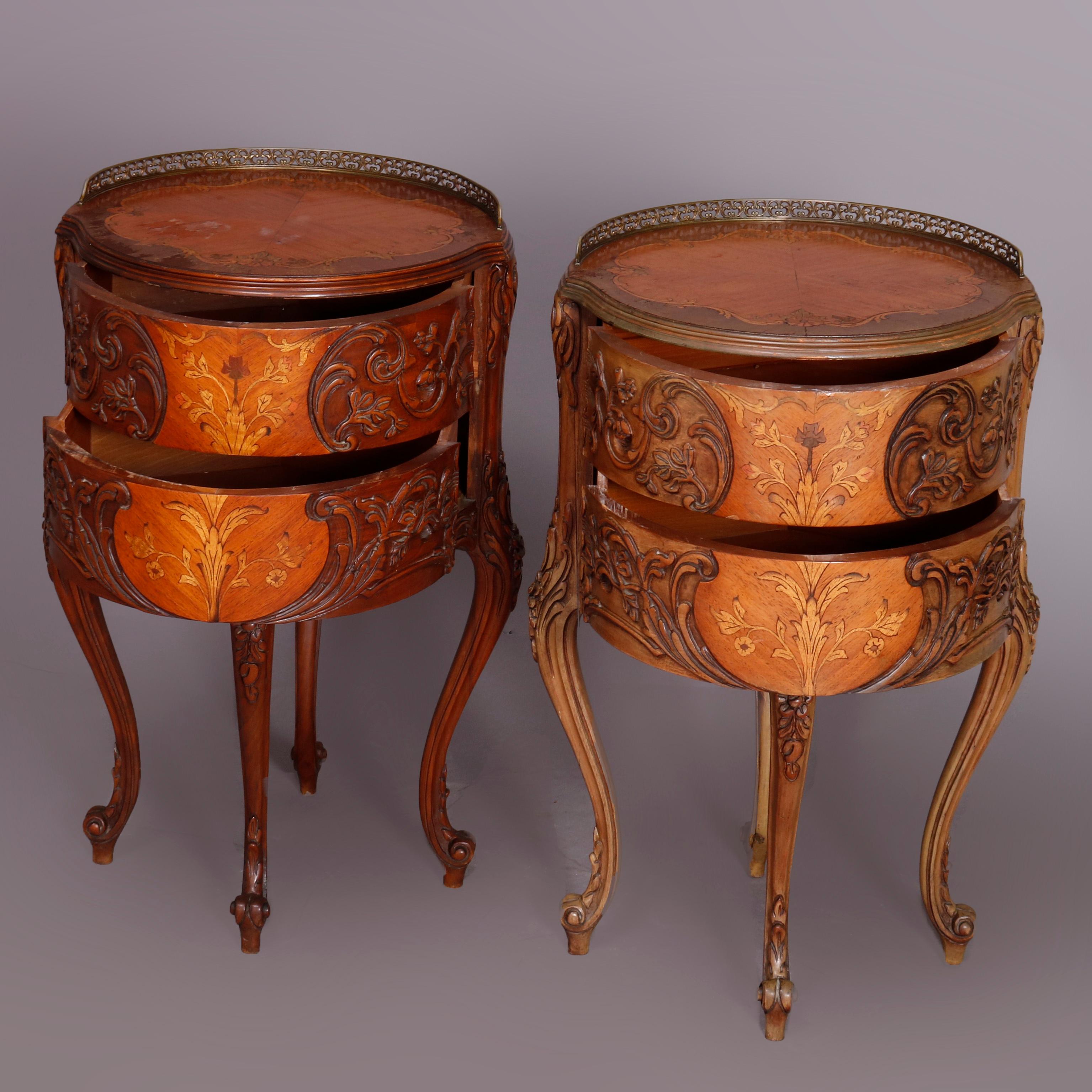 Bronze Pair of French Louis XIV Style Cylinder Mahogany Inlaid Marquetry Side Stands