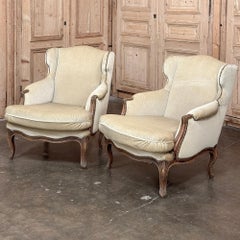 Paar französische Louis XV Bergeres ~ Sessel aus Mohair, Louis XV.-Stil