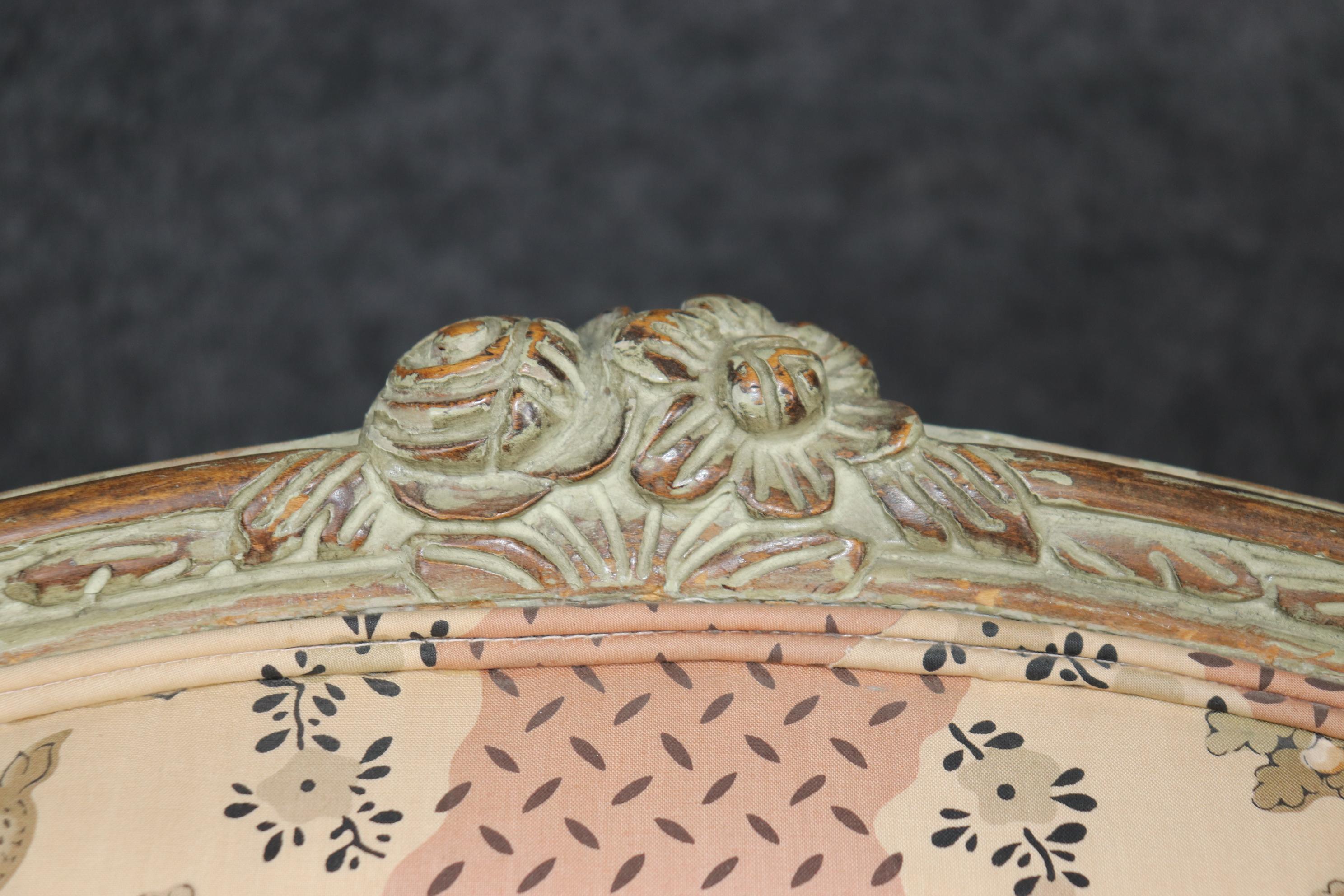 Pair French Louis XV Gray Paint Decorated Carved French Louis XV Bergere Chairs 4